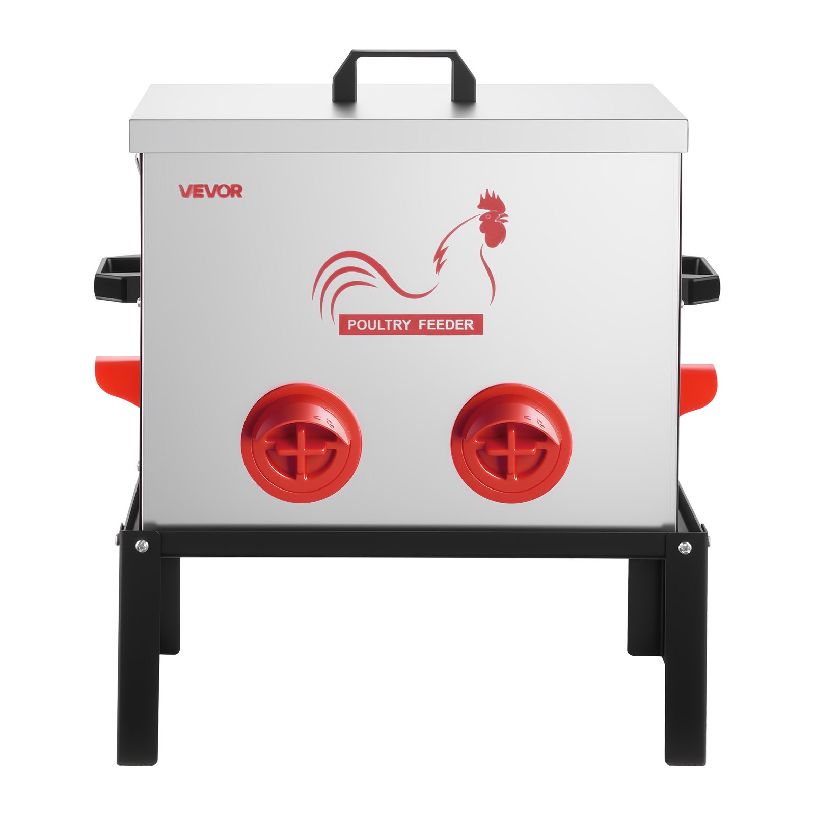 VEVOR Automatische Kippenvoerbak, 18,14 kg, Voerbak voor pluimvee met 6 voeropeningen, Vergrendeling & Handvat, Automatische Kippenvoerbak, Metalen Constructie, Kippenaccessoires voor Kippen/Eenden/Pluimvee