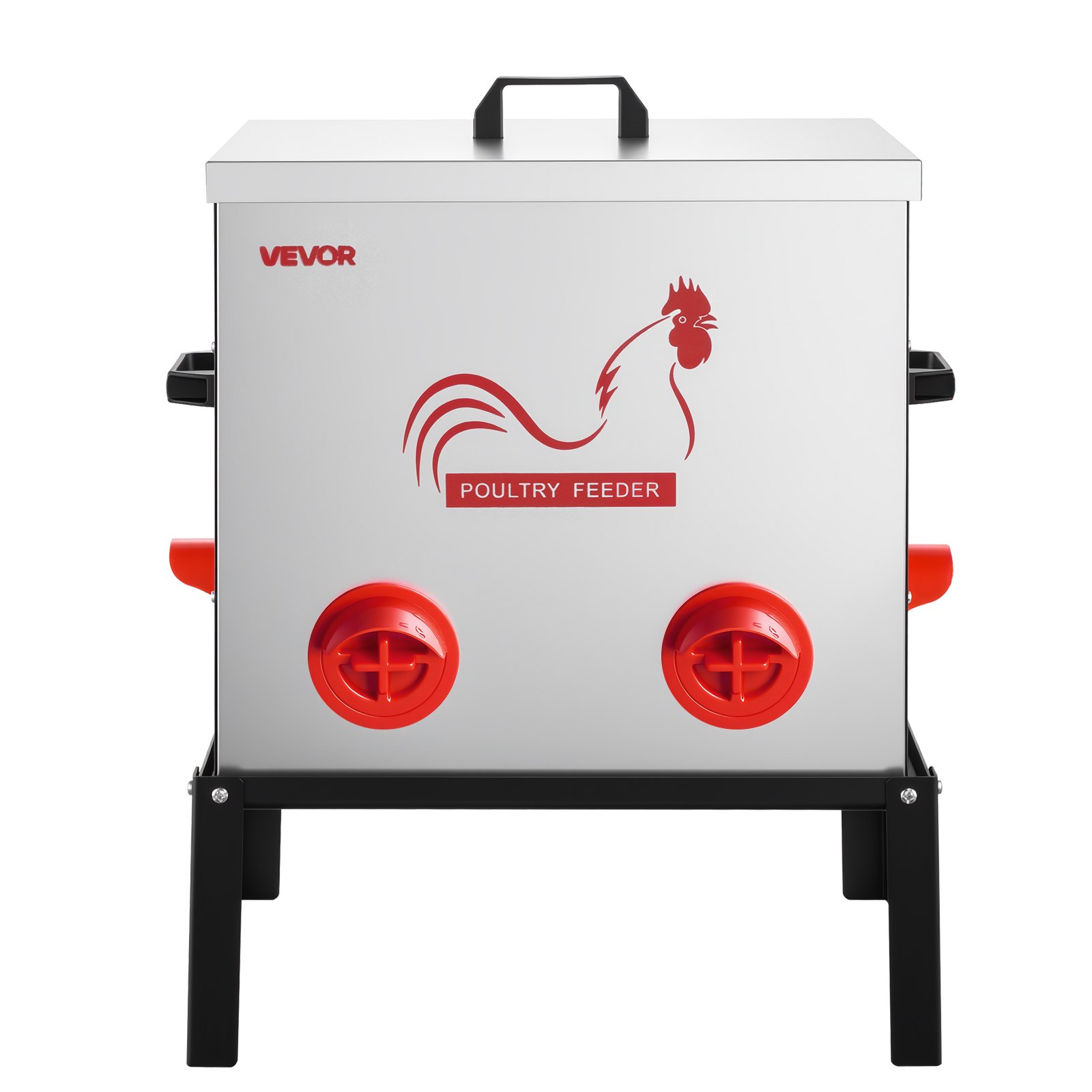 VEVOR Automatische Kippenvoerbak, 22,68 kg, Voerbak voor pluimvee met 6 voeropeningen, Vergrendeling & Handvat, Automatische Kippenvoerbak, Metalen Constructie, Kippenaccessoires voor Kippen/Eenden/Pluimvee