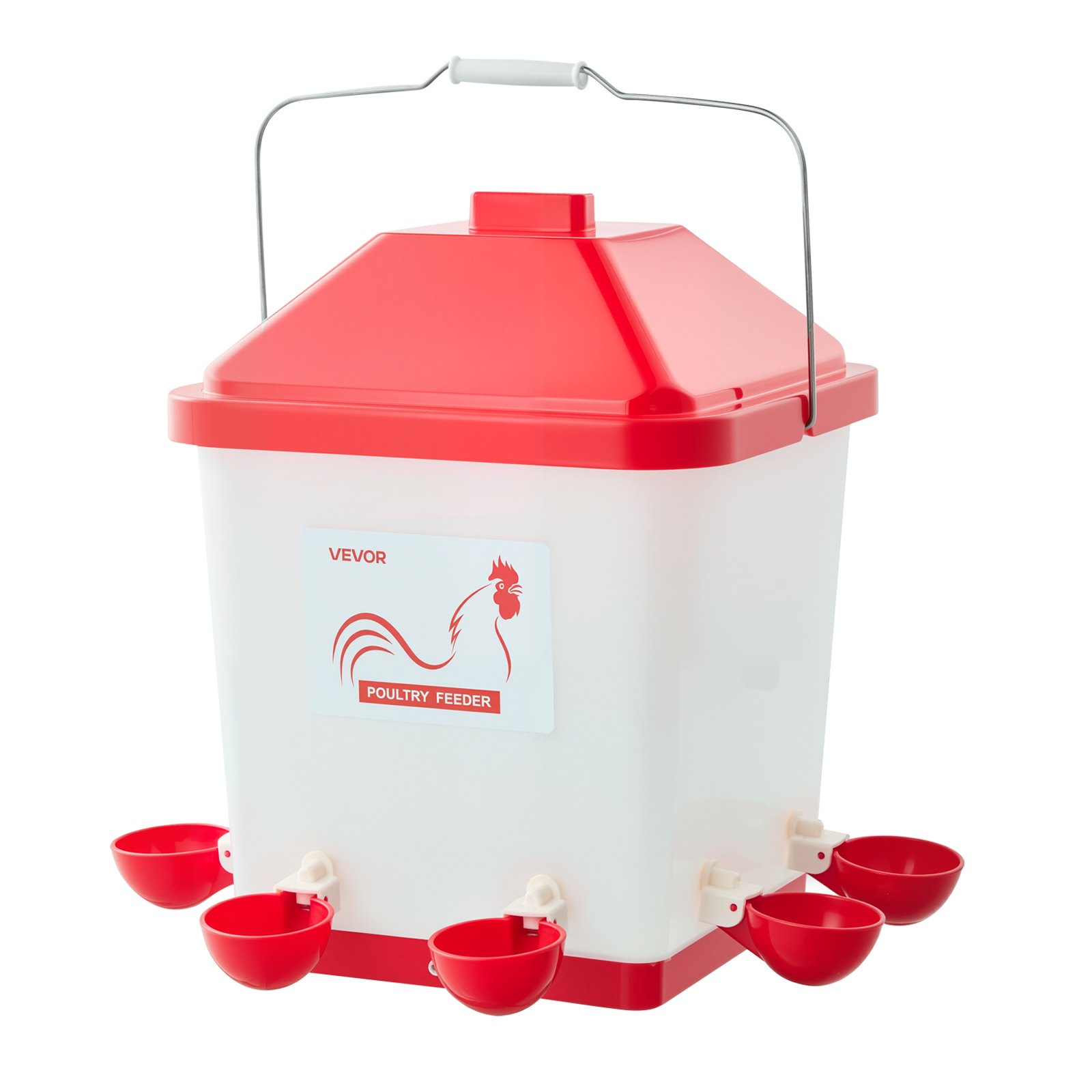VEVOR 5 Gallon Automatic Chicken Waterer, 6 Water Ports, Automatic-Fill Water Cup, Automatic Gravity Waterer with Handle & Sealed Rubber Ring, Waterproof PP Material, No Waste Design, for Chicken