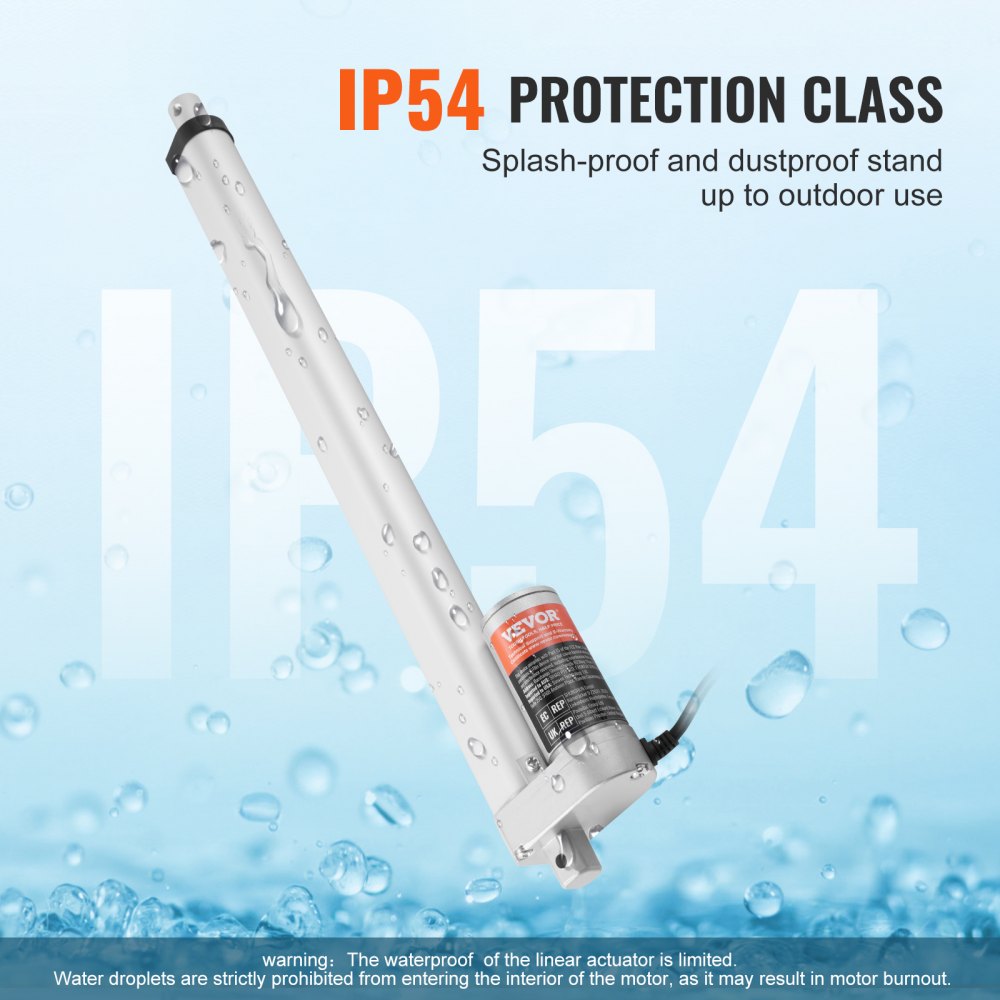 VEVOR 1500N Lineaire actuator DC 12V lineaire aandrijving IP54 elektrische lineaire motor 400 mm slaglengte Geluidsniveau ≤ 60 dB Elektrische deuropener 5 mm/s rijsnelheid Lineaire technologie Aanpassing aandrijving