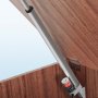 VEVOR lineaire actuator geïnstalleerd op een houten luik, met zichtbare motor en montagebeugel.