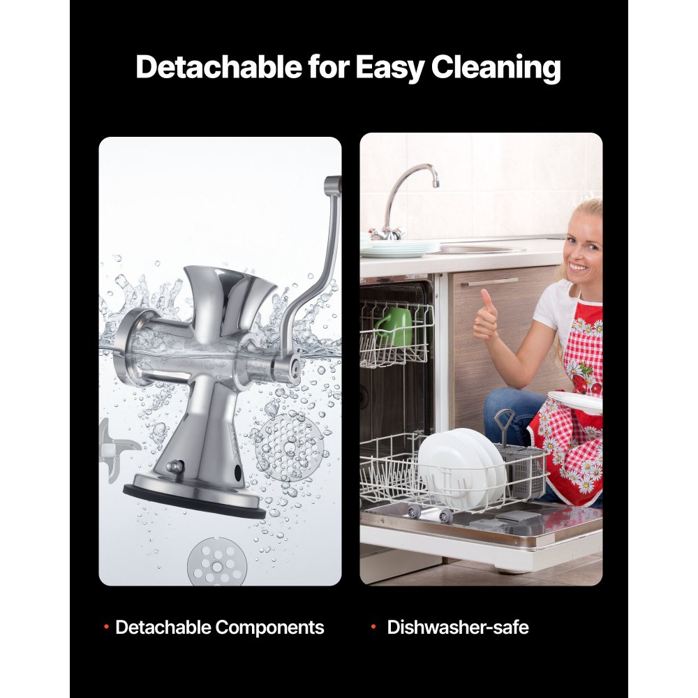 VEVOR handmatige vleesmolen, roestvrijstalen zuignap, geperforeerde plaat van 4,5 mm / 8 mm, worstmaker met duwer en handzwengel, handmatige vleesmolen voor vlees, groenten en noten