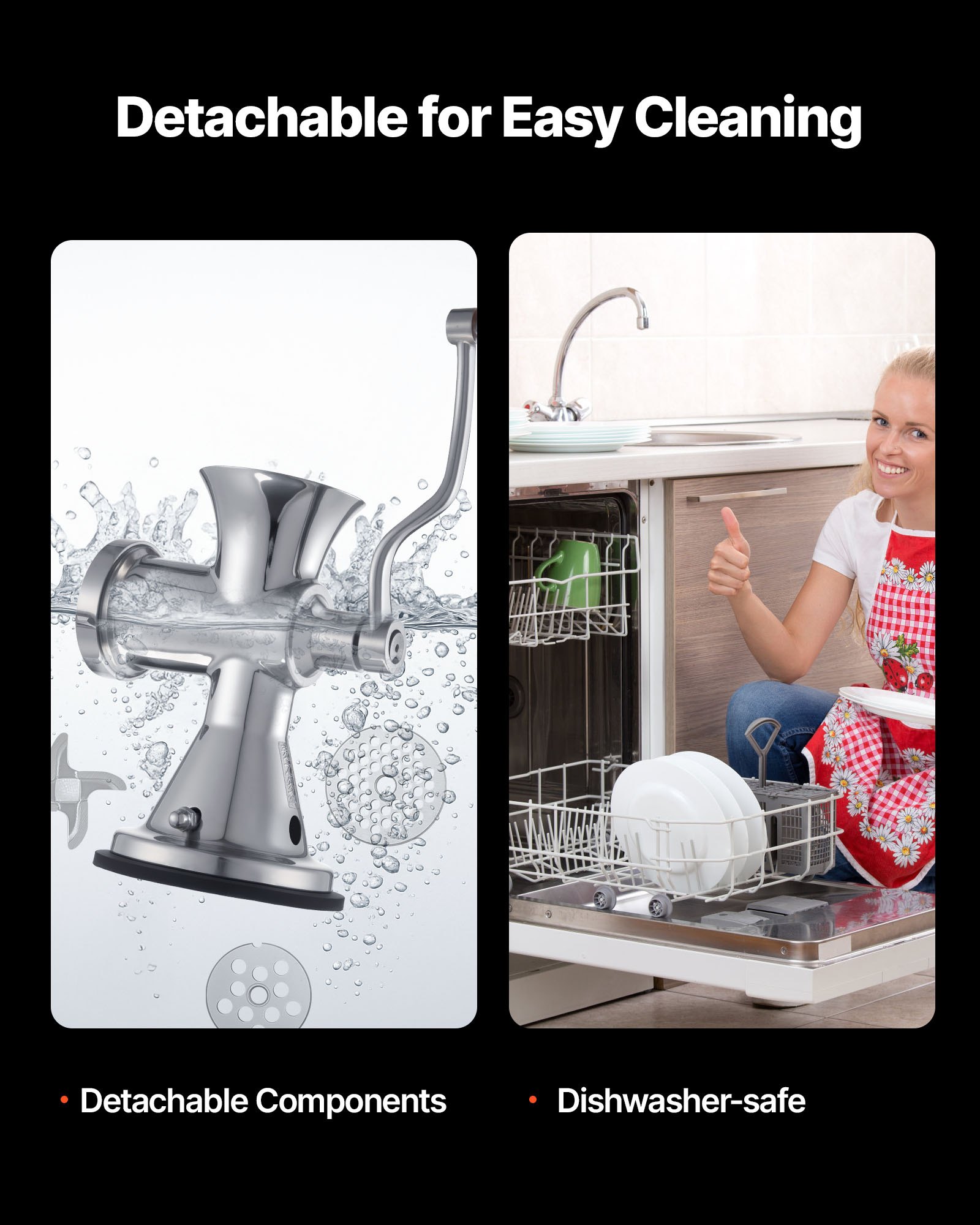 VEVOR handmatige vleesmolen, roestvrijstalen zuignap, geperforeerde plaat van 4,5 mm / 8 mm, worstmaker met duwer en handzwengel, handmatige vleesmolen voor vlees, groenten en noten