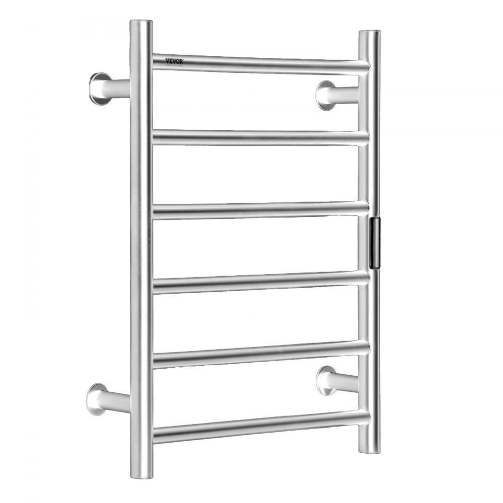 VEVOR 6 Bars Towel Warmer Rack, Wall Mounted Heated Towel Rack for Bathroom, IPX5 Waterpoof Towel Heater Rack with Timer & LED Display Screen, 5 Levels Adjustable Temperature Towel Heater, Silver