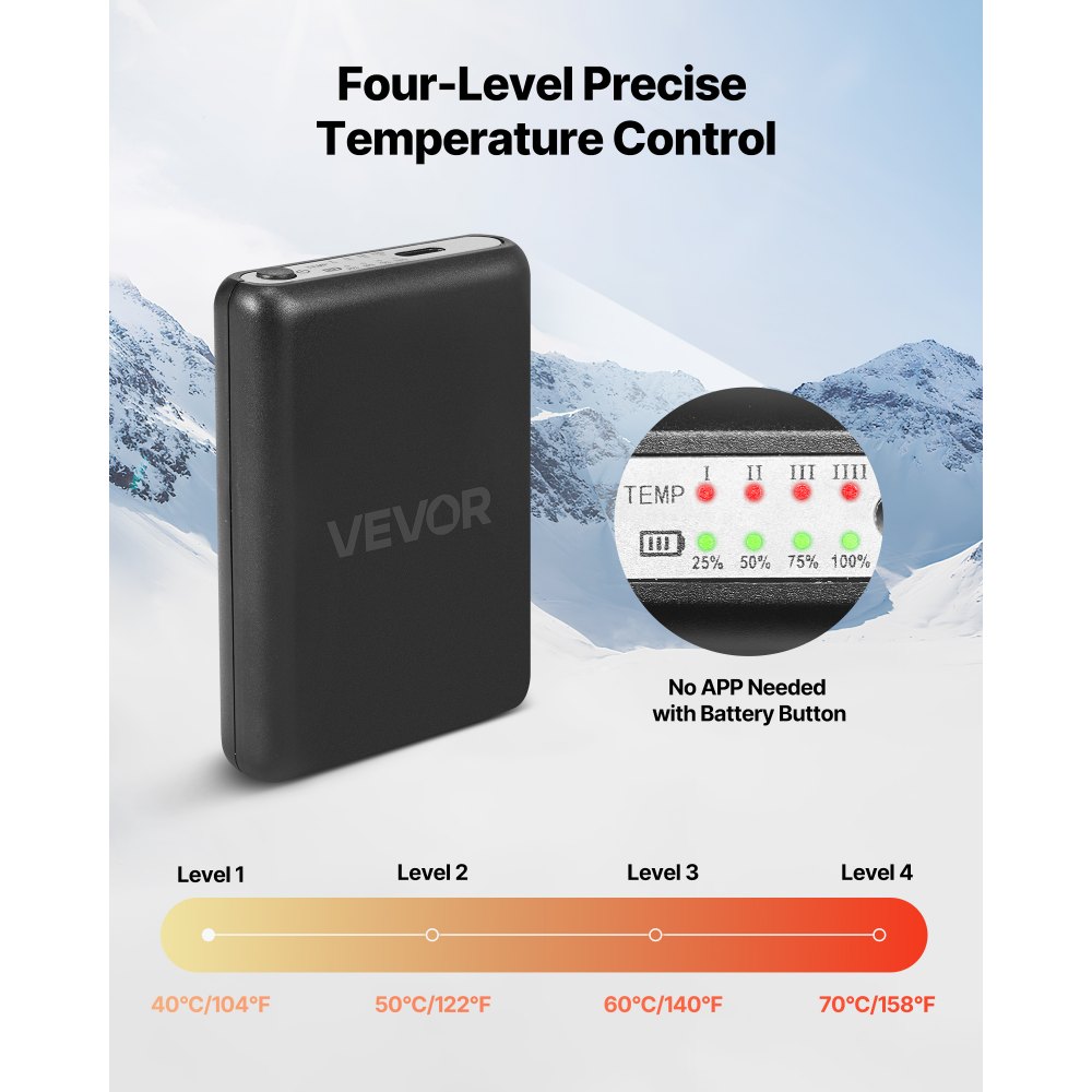 VEVOR Verwarmde Sokken Unisex, 5000 mAh Batterijgevoed, Oplaadbare Verwarmde Sokken met 4 Warmtestanden, Voetwarmer met App-bediening, Ideaal voor Buiten, Kamperen, Hiken, Maat L