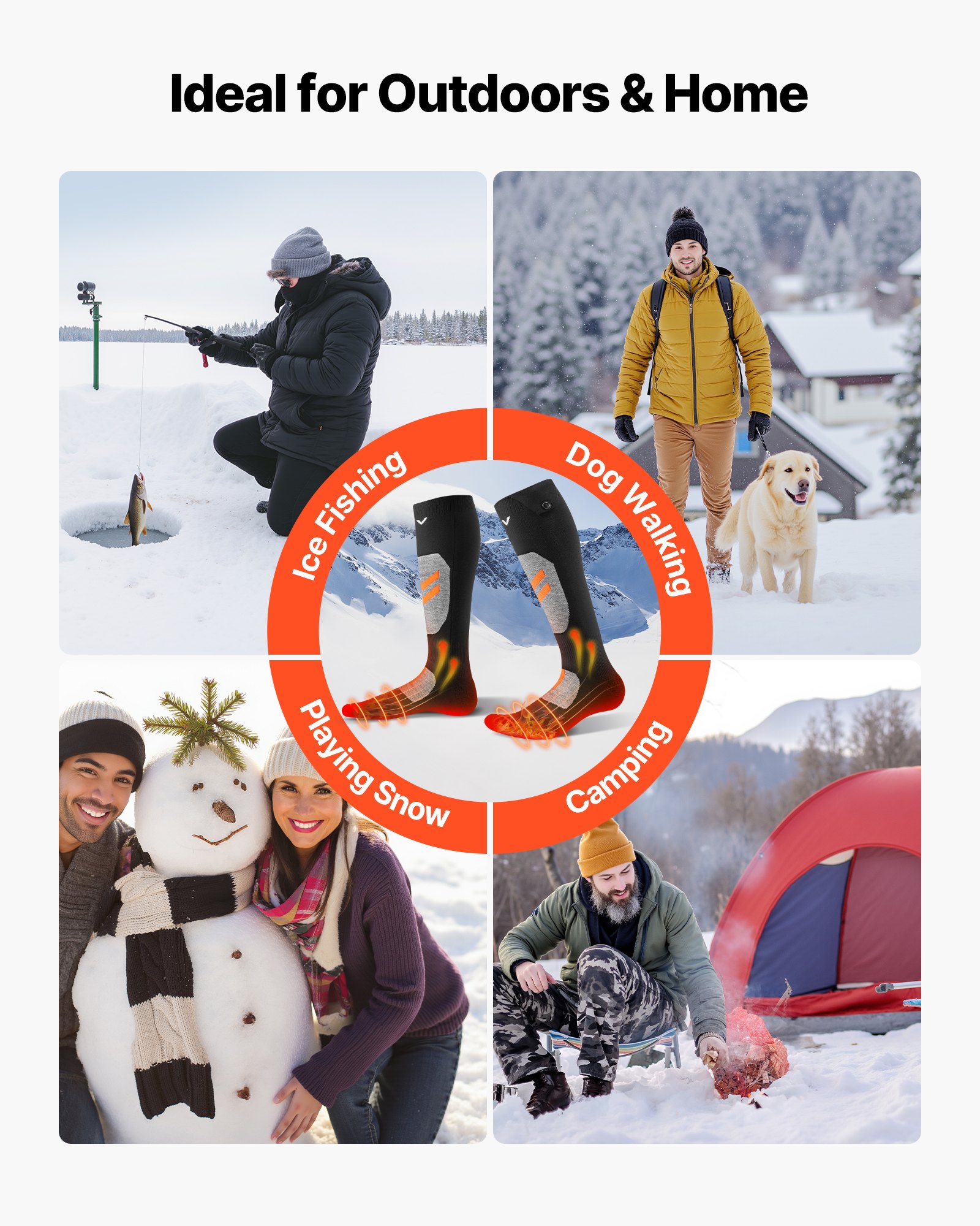 VEVOR Verwarmde Sokken, Maat S, 5000 mAh Oplaadbare Batterij met 4 Warmtestanden & App Bediening, Voetverwarmers voor Buitenactiviteiten, Vissen, Kamperen, Skiën, Wandelen, Unisex