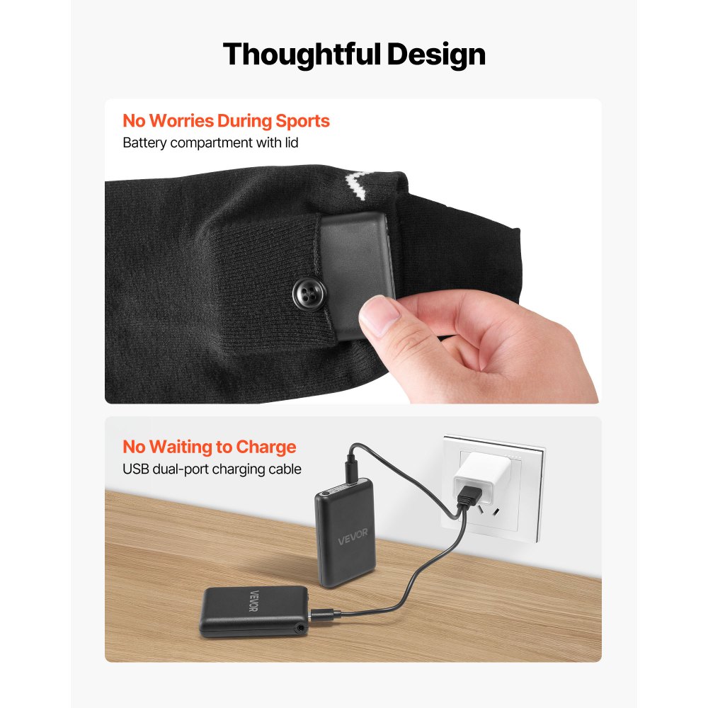 VEVOR Verwarmde Sokken Unisex, 5000 mAh Batterijgevoed, Oplaadbare Verwarmde Sokken met 4 Warmtestanden, Voetwarmers voor Vissen, Kamperen, Hiken, Skiën, Buitenwerk, Winter