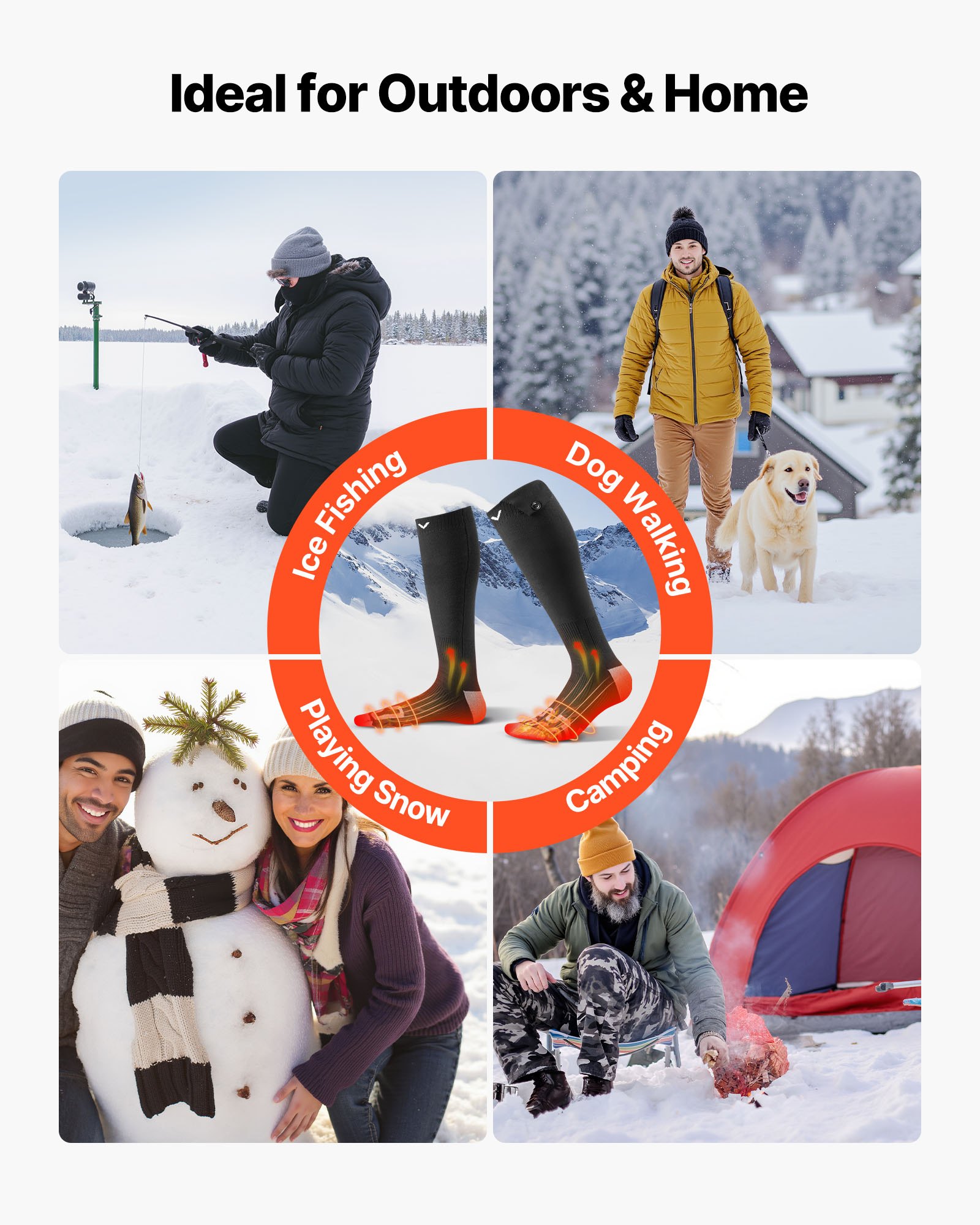 VEVOR Verwarmde Sokken Unisex, 5000 mAh Batterijgevoed, Oplaadbare Verwarmde Sokken met 4 Warmtestanden, Voetwarmers voor Vissen, Kamperen, Hiken, Skiën, Buitenwerk, Winter