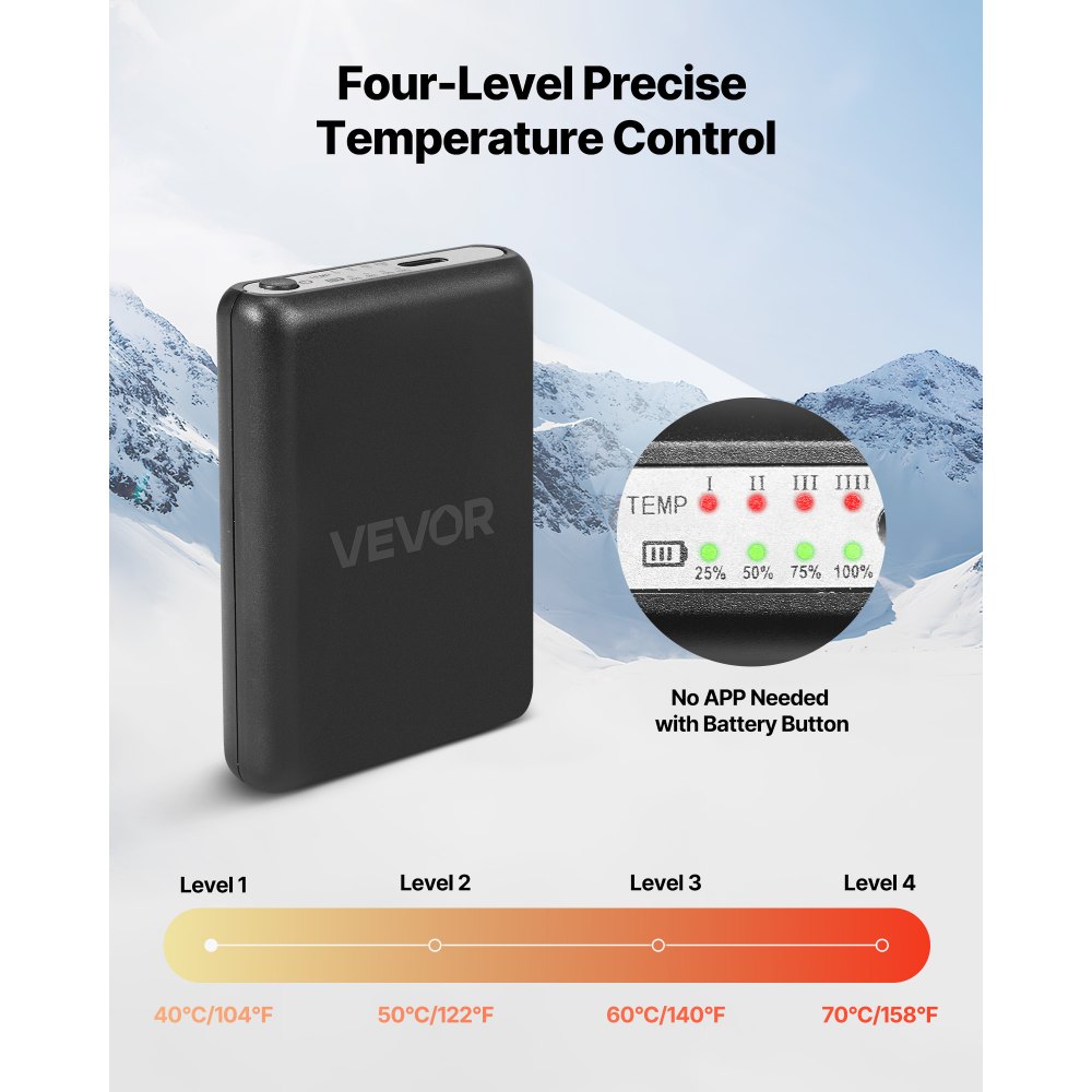 VEVOR Verwarmde Sokken, Werkt op een 6000 mAh batterij, Oplaadbare Verwarmende Sokken met 4 Warmtestanden en App-bediening, 40–70 °C Voetverwarmers voor Buitenactiviteiten zoals Vissen, Kamperen en Wandelen, Unisex