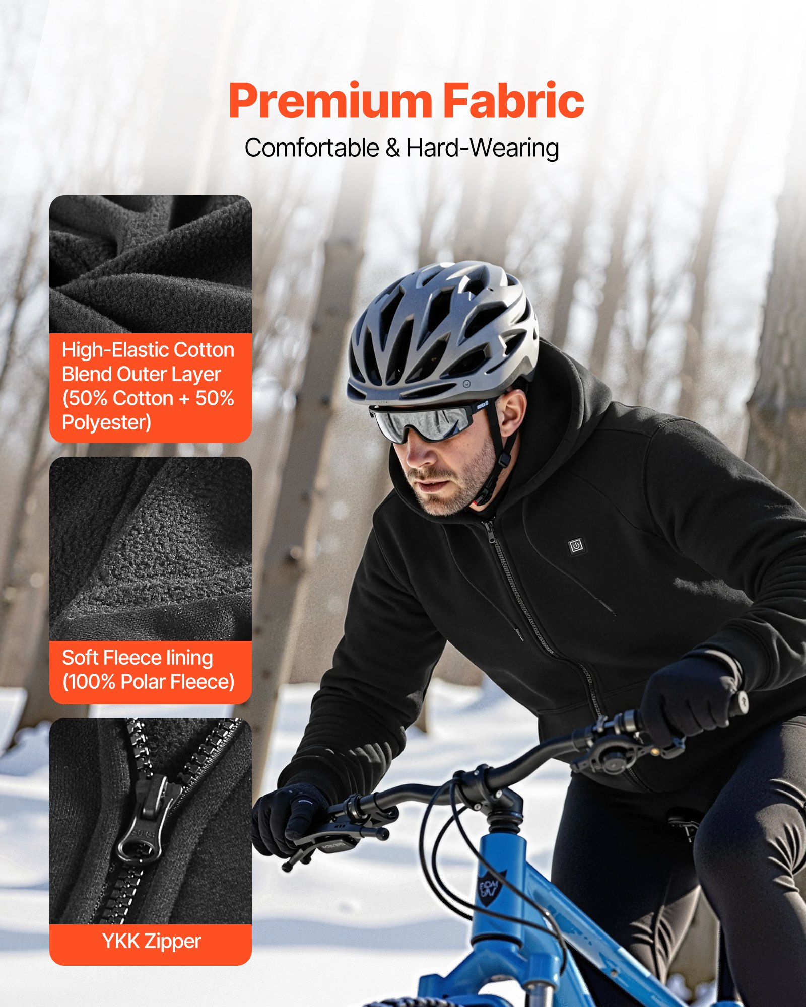 VEVOR Verwarmde Hoodie, Unisex, Capuchonjas met Ritssluiting en 7,4V 16000mAh Powerbank, 5 Verwarmingszones, 3 Temperatuurinstellingen, 4-8 uur warmte, voor Winterkamperen, Zwart, L