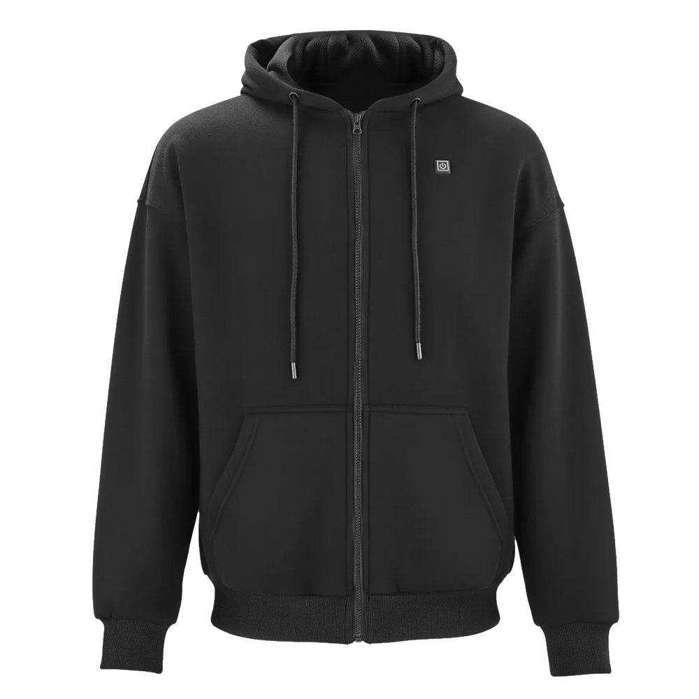 VEVOR Verwarmde Hoodie, Unisex, Jas met Ritssluiting en Capuchon, inclusief 7,4V 16000mAh Powerbank, 5 Verwarmingszones, 3 Temperatuurniveaus, 4-8 uur warmte, voor Winterkamperen, Zwart, S