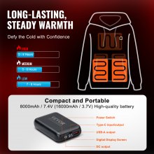 VEVOR Heated Hoodie Hooded Sweater Heating Jacket USB Heated Unisex M Black