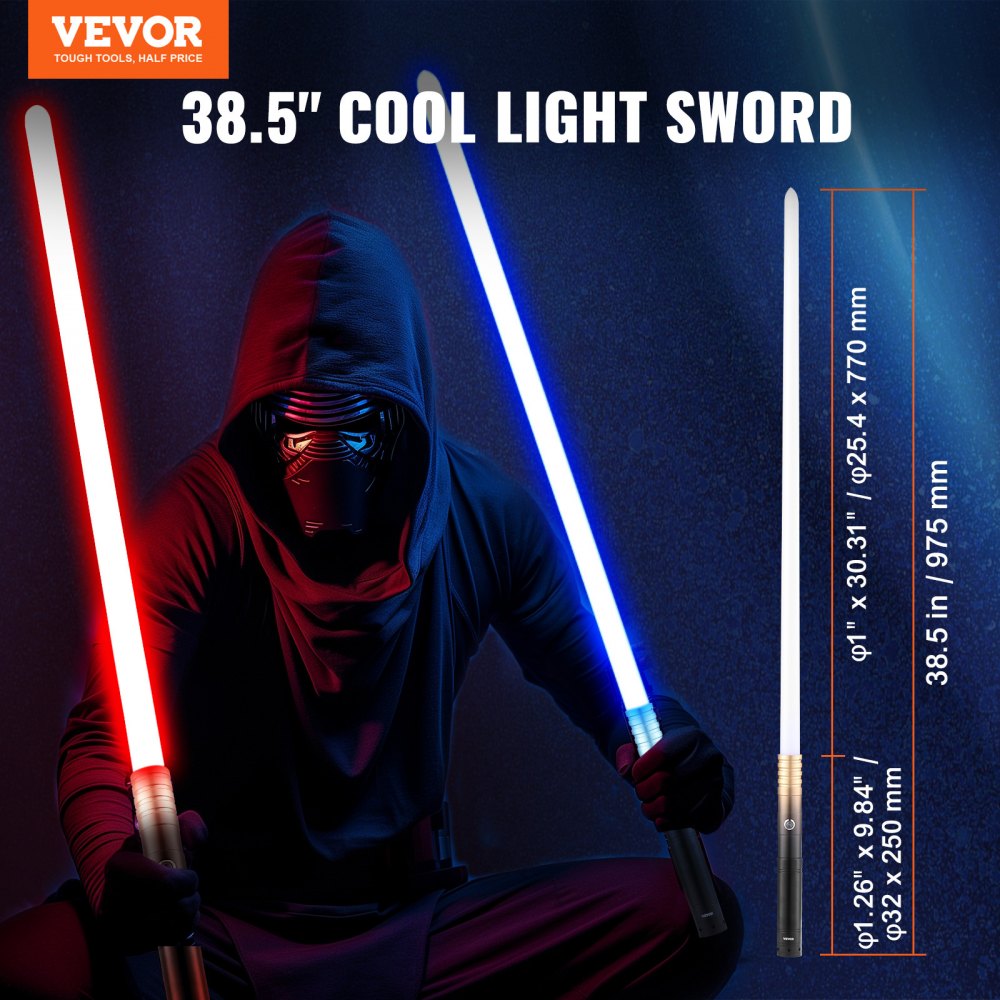 VEVOR Light Sword, 2 Pack Light up Sword with 12 RGB Colors, 4 Sound Modes and Realistic Handle, Rechargeable Sword Toy for Adults and Kids, Christmas Day, Halloween Cosplay, Birthday
