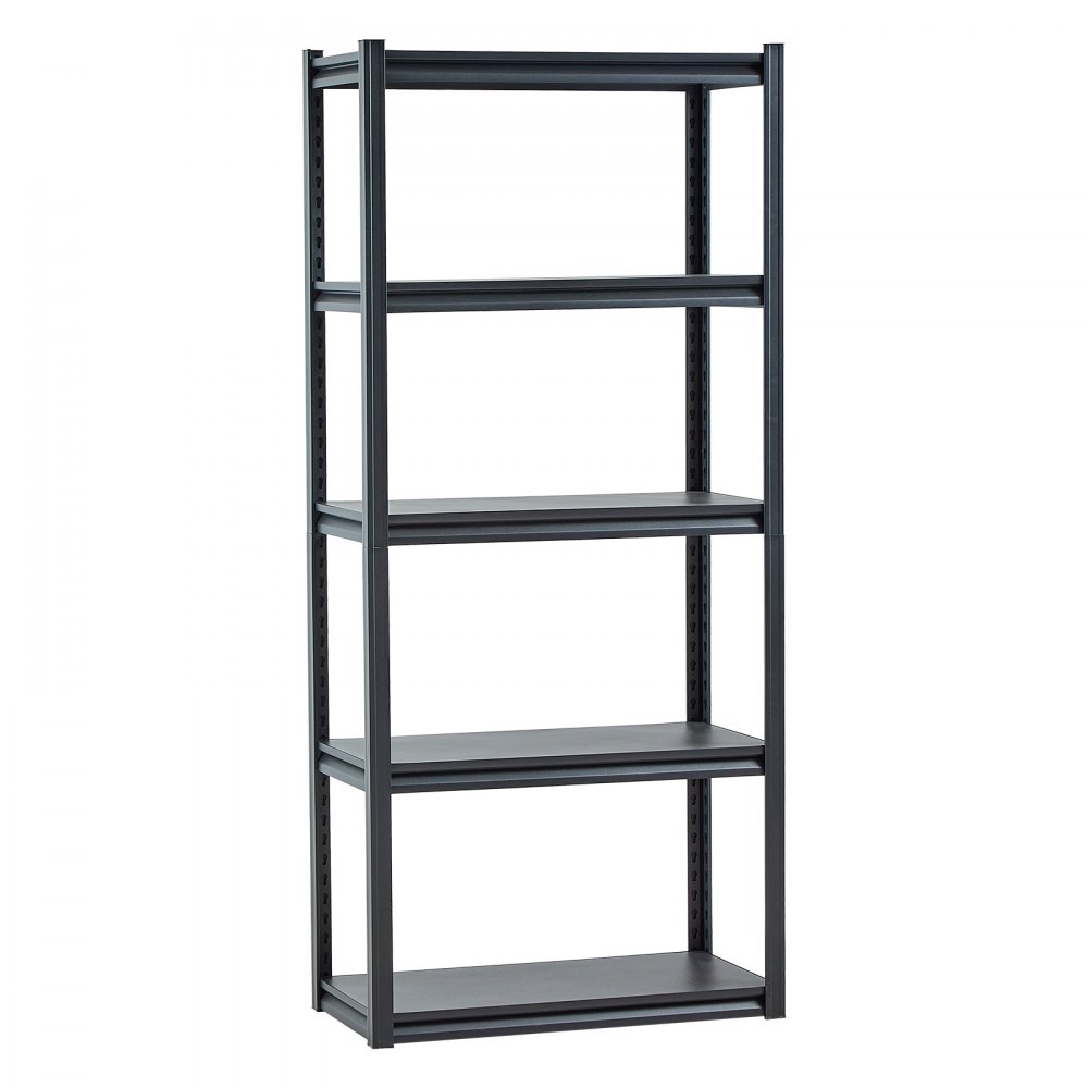 VEVOR Opslagrek, 907 kg, boutloze stelling, kelderstelling, robuuste verstelbare metalen zware stelling, 5 niveaus, 406,4 x 812,8 x 1828,8 mm, werkplaatsstelling, voor keuken, werkplaats, kelder, magazijn, zwart