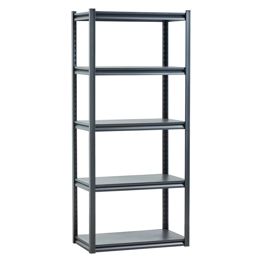 VEVOR opbergrek, 907 kg, boutloze stelling, kelderstelling, robuuste verstelbare metalen zware stelling, 5 niveaus, 457,2 x 812,8 x 1828,8 mm, werkplaatsstelling, voor keuken, werkplaats, kelder, magazijn, zwart