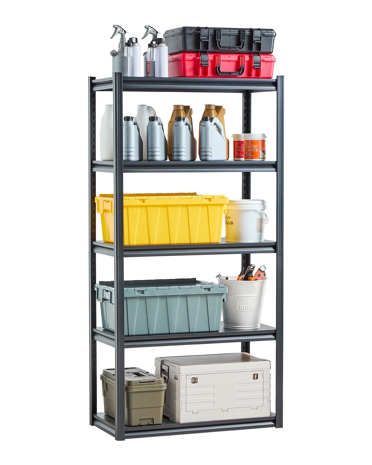 VEVOR Opslagrek, 907 kg, boutloze stelling, kelderstelling, zware verstelbare metalen garagestelling, 5 niveaus, 457,2 x 914,4 x 1828,8 mm, stelling voor keuken, werkplaats, kelder, magazijn, zwart