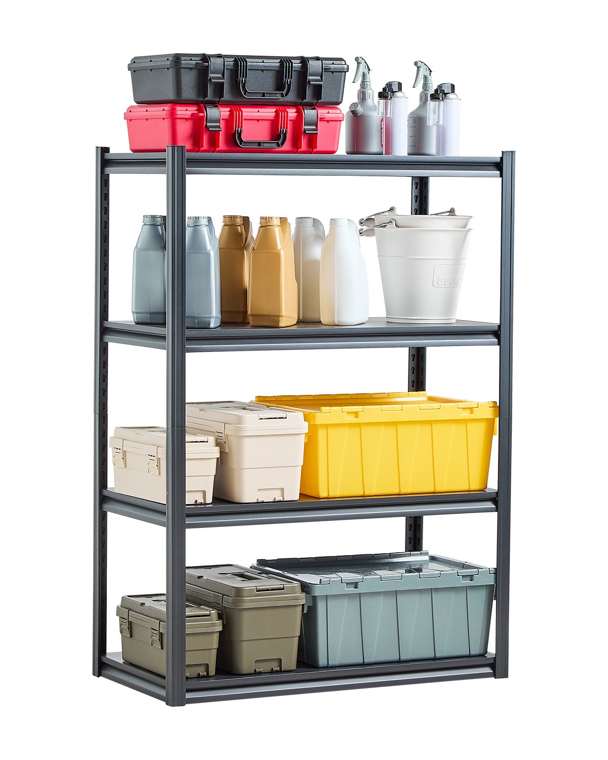 VEVOR Garage-stellingkast, 1088,6 kg, boutloze stelling, verstelbare metalen opbergkast, 4 niveaus, 508 x 1016 x 1447,8 mm, kelderstelling, stellingkast voor keuken, werkplaats, kelder, magazijn, zwart