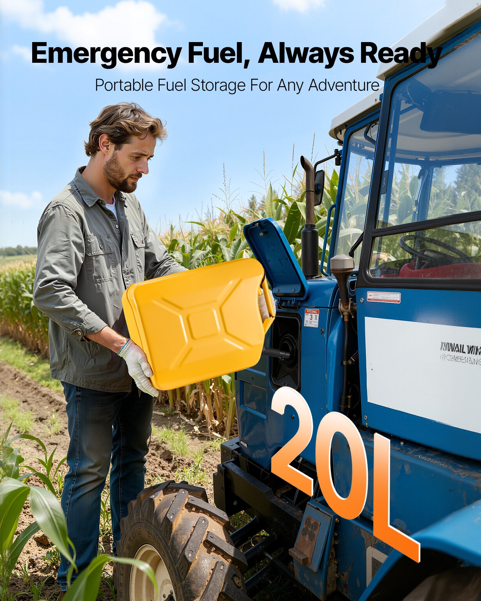 VEVOR metalen benzinekan 20 liter, brandstofkan met schenktuit en comfortabele handgreep, maximale doorstroomsnelheid 6 l/min, lekvrije benzinetank voor de meeste auto's, motoren, ATV's en UTV's, geel