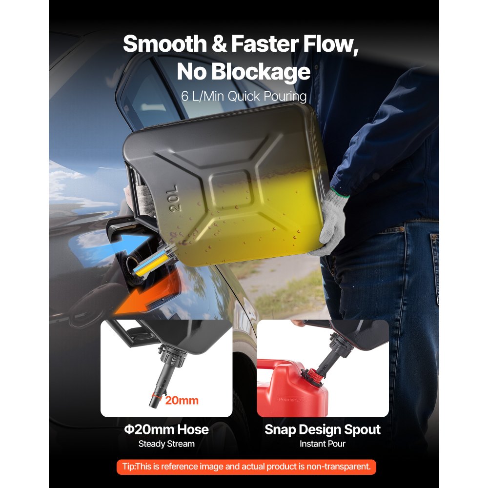 VEVOR metalen brandstofkan 20 liter, benzinekan met schenktuit en comfortabele handgreep, debiet van 6 l/min, lekvrij en corrosiebestendig, ideaal voor auto's, motoren, ATV's en UTV's, zwart