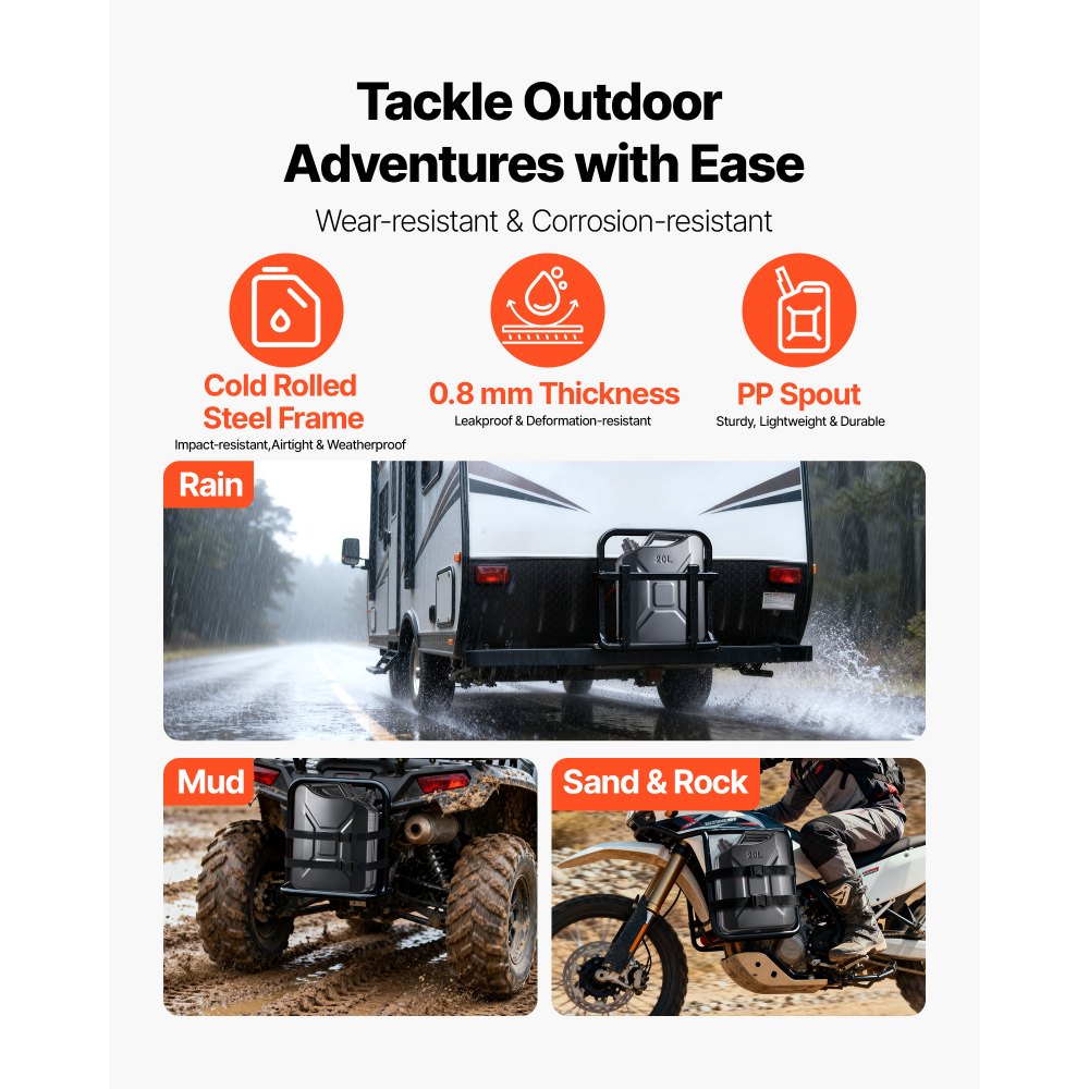 VEVOR metalen brandstofkan 20 liter, benzinekan met schenktuit en comfortabele handgreep, debiet van 6 l/min, lekvrij en corrosiebestendig, ideaal voor auto's, motoren, ATV's en UTV's, zwart