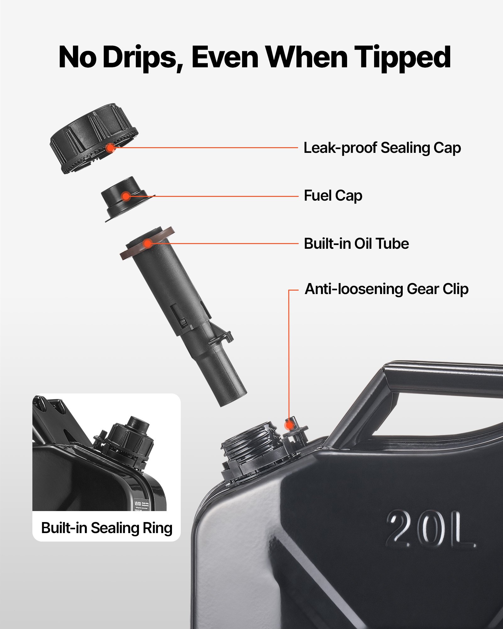 VEVOR metalen brandstofkan 20 liter, benzinekan met schenktuit en comfortabele handgreep, debiet van 6 l/min, lekvrij en corrosiebestendig, ideaal voor auto's, motoren, ATV's en UTV's, zwart