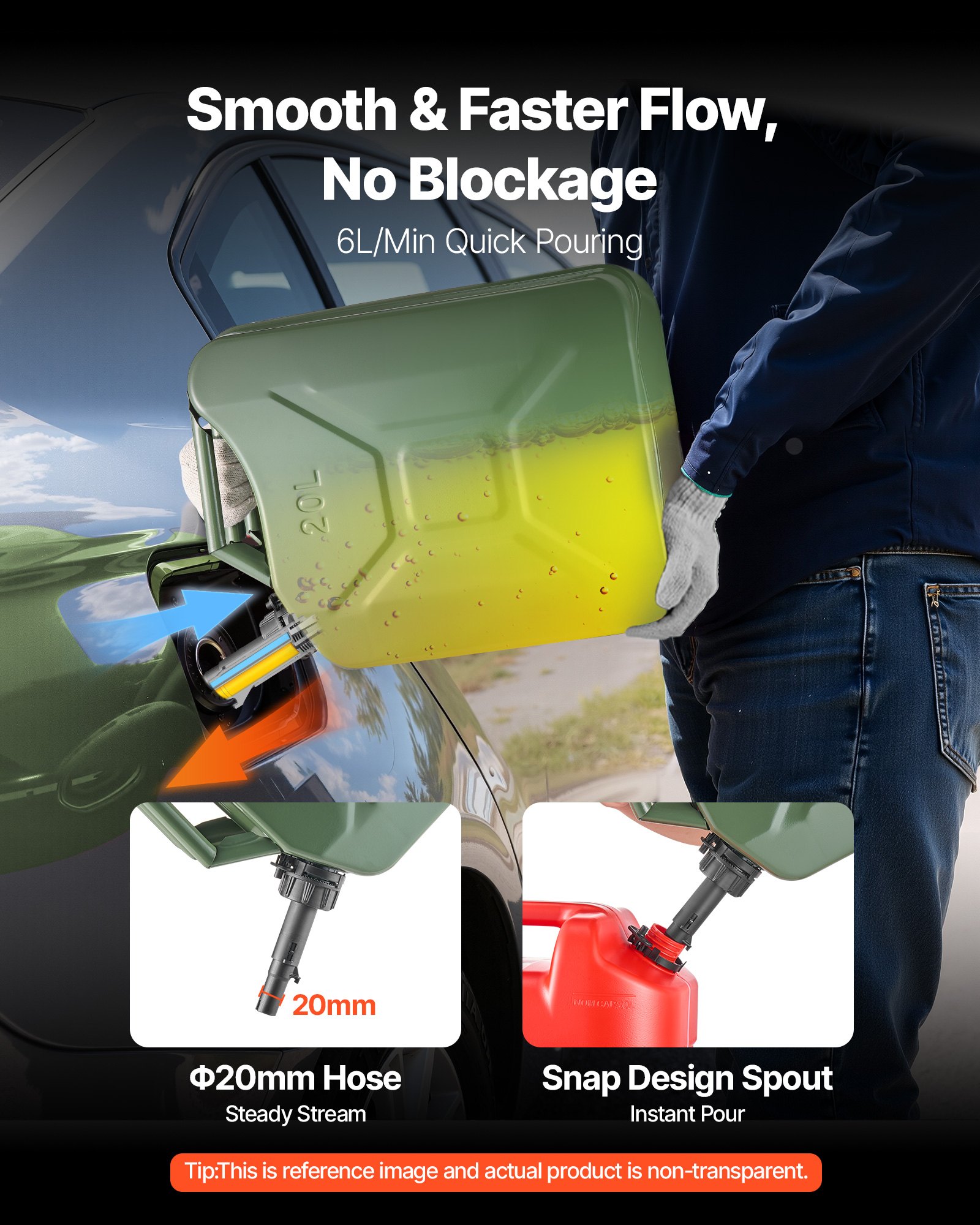 VEVOR metalen brandstofkan 20 liter, benzinekan met schenktuit en comfortabele handgreep, debiet van 6 l/min, lekvrij en corrosiebestendig, ideaal voor auto's, motoren, ATV's en UTV's, zwart