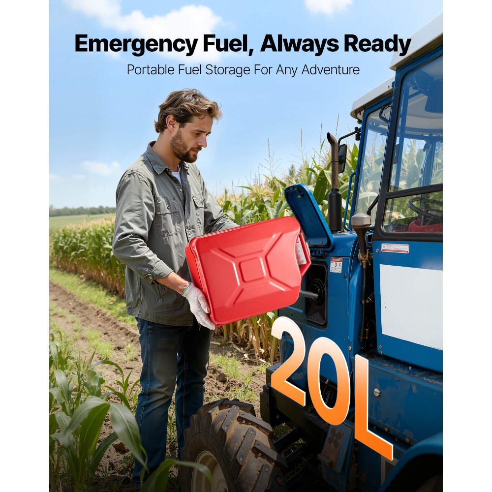 VEVOR brandstofkan, 20 liter, benzinekan met schenktuit en comfortabele handgreep, maximale doorstroomsnelheid 6 l/min, metalen benzinetank voor de meeste auto's, motoren, ATV's en UTV's, rood, 2 stuks