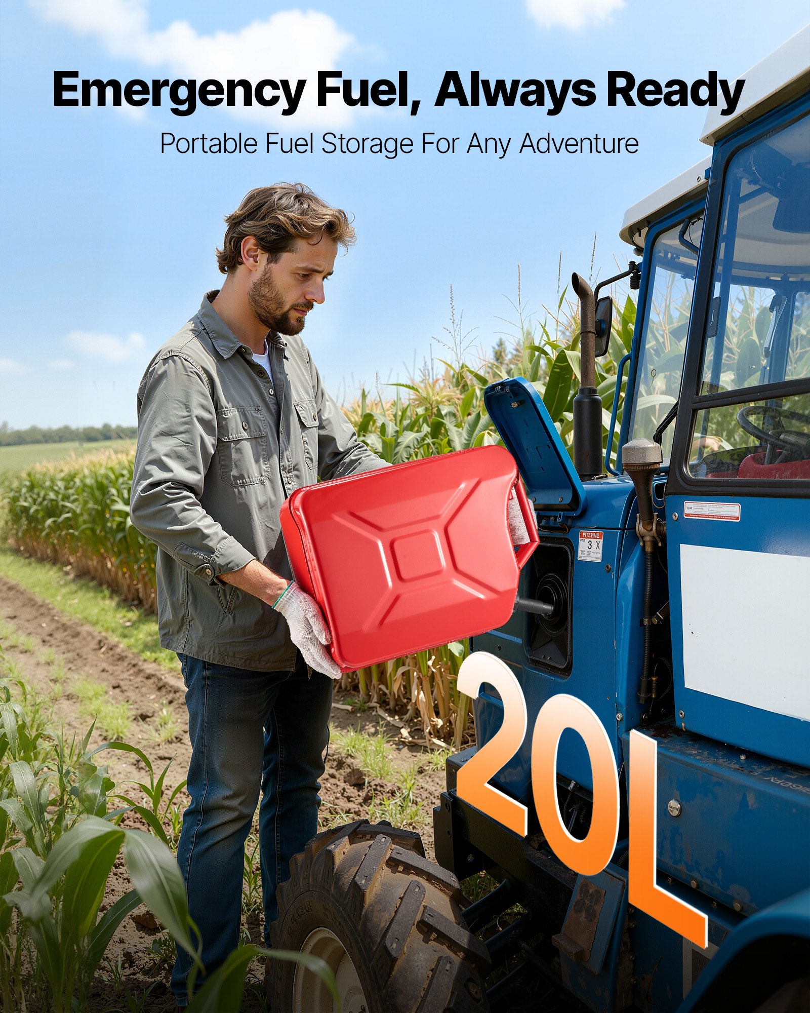 VEVOR brandstofkan, 20 liter, benzinekan met schenktuit en comfortabele handgreep, maximale doorstroomsnelheid 6 l/min, metalen benzinetank voor de meeste auto's, motoren, ATV's en UTV's, rood, 2 stuks