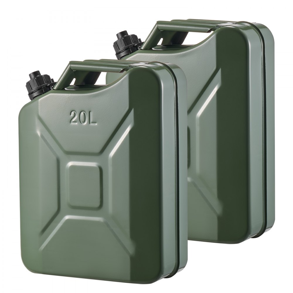 VEVOR Metal Fuel Container, 20 L, Fuel Jerry Can with Spout and Comfort Handle, 6 L/min Max Flow Rate, Leakproof & Corrosion-resistant Metal Gas Tank Most Cars Motorcycle ATV UTV, Green, 2 Packs