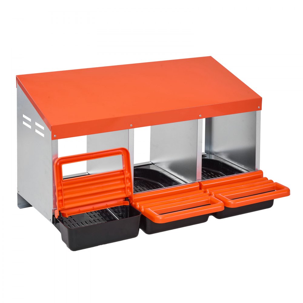 VEVOR Legnest 796x525x475 mm, 3 compartimenten, metalen kippennest met ventilatiegaten en beschermkappen, oprolbaar nest, ideaal voor hennen, eenden, kippen en ander pluimvee, oranje