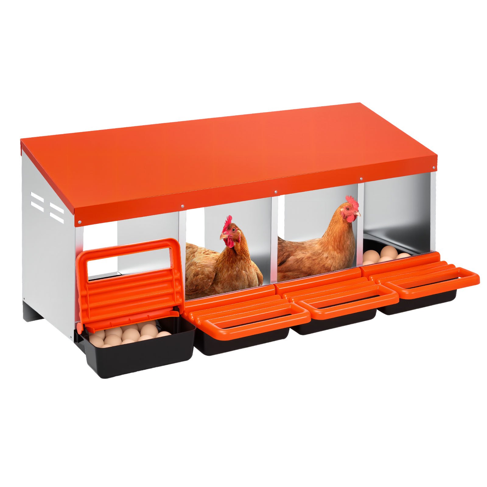 VEVOR Legnest 1060x525x475 mm, 4 compartimenten, metalen kippennest met beschermende lekbakken en ventilatiegaten, pluimveenest, verrijdbaar nest, ideaal voor hennen, eenden, kippen en ander pluimvee.