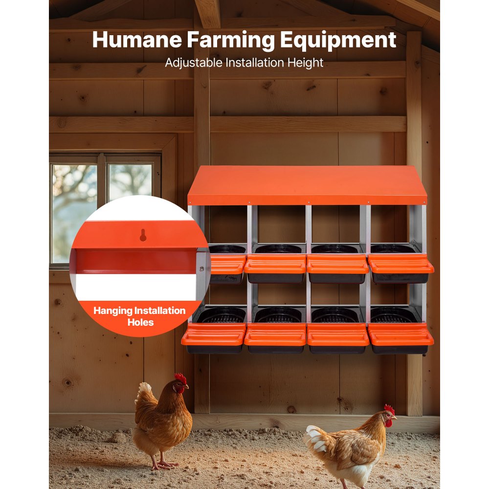 VEVOR 2 Tiers Chicken Nesting Boxes, 8 Compartments, Metal Egg Laying Boxes with Protective Collection Lids, Roll Out Nesting Box, Easy to Assemble, Ideal for Hens, Ducks, Chickens, and Other Poultry