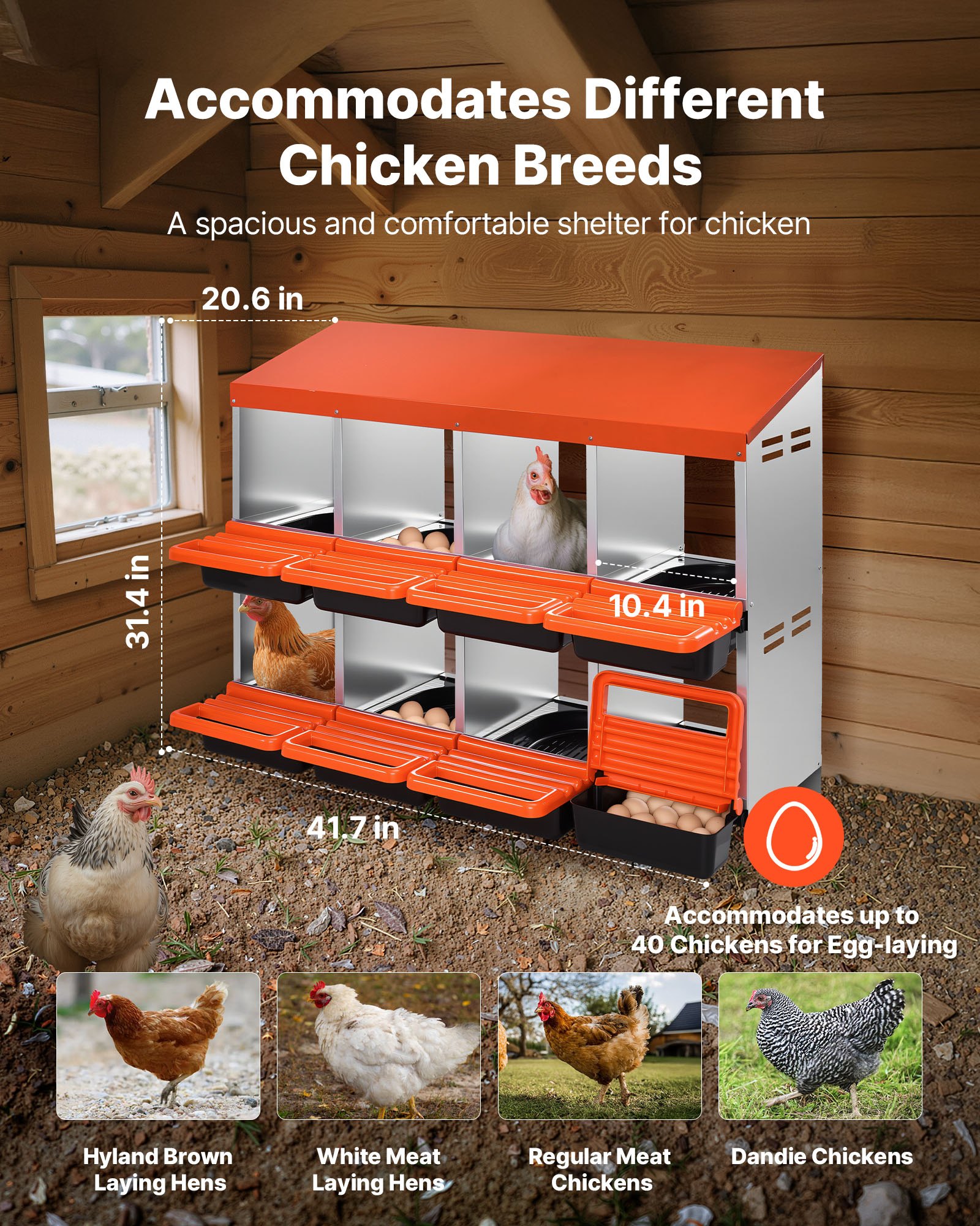 VEVOR 2-laags legnest 1060x525x800mm, 8 compartimenten, metalen kippennest met beschermende opvangdeksels, pluimveenest, oprolbaar nest, ideaal voor hennen, eenden, kippen en ander gevogelte
