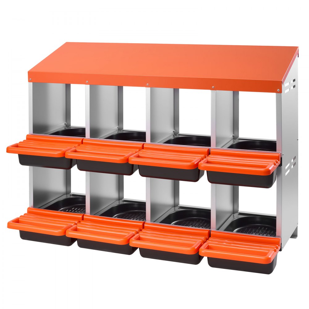 VEVOR Chicken Nest Box, 8-Compartment, 30 to 45 in Stable & Corrosion-Resistant Metal Nesting Boxes with Inclined Nesting Boxes, Bottom Holes & Resting Platform, Fit for Different Chicken Breeds