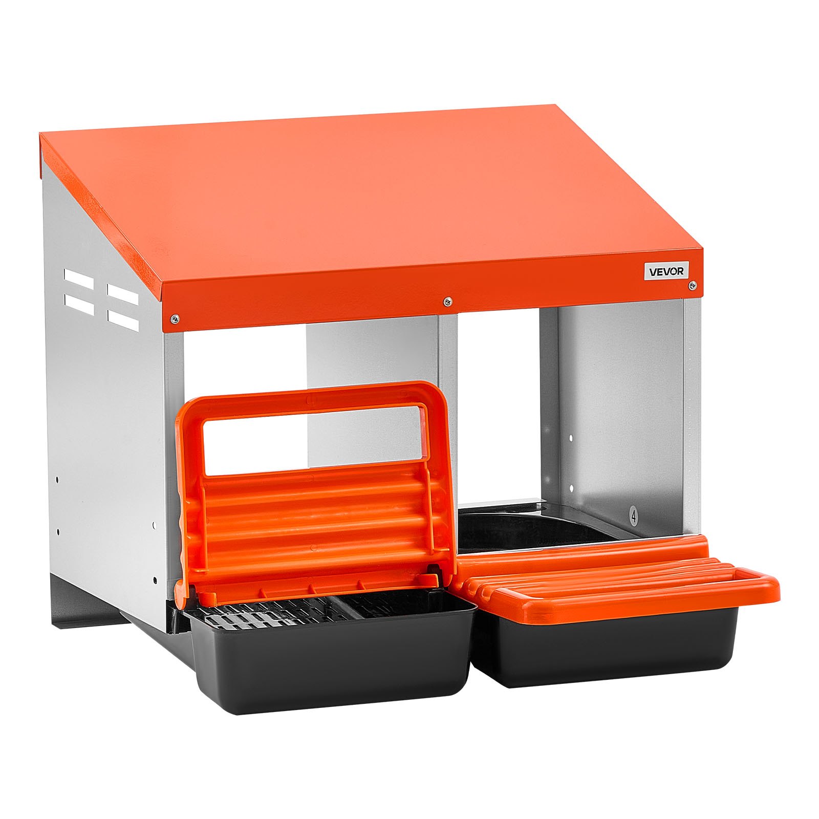 VEVOR Legnest 535x525x475 mm, 2 compartimenten, metalen kippennest met opvangbak en ventilatiegaten, pluimveenest, verrijdbaar nest, ideaal voor hennen, eenden, kippen en ander pluimvee, oranje