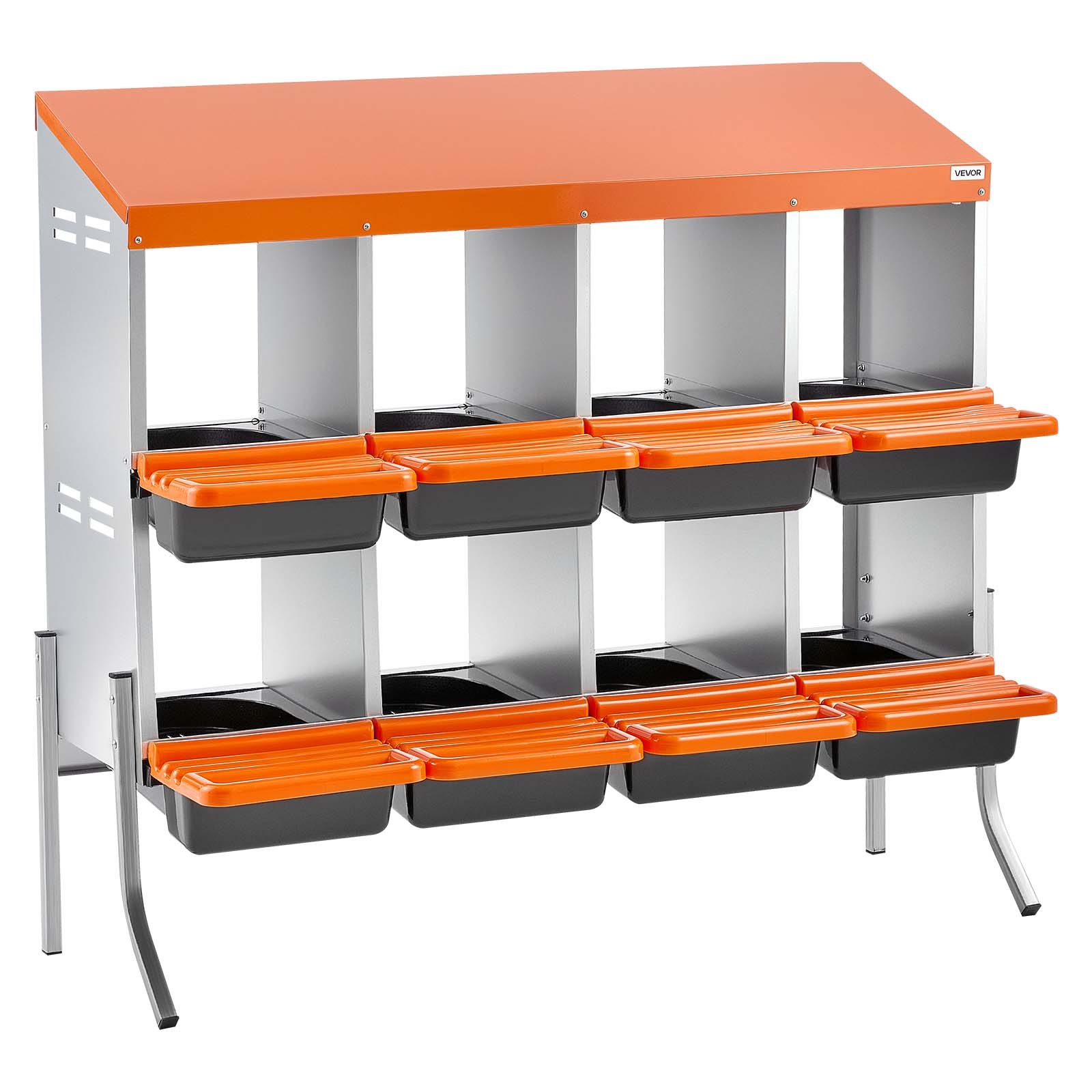 VEVOR Chicken Nesting Boxes, 8 Compartments, with Support Legs, Easy Egg Collection, Galvanized Steel and High-Strength Plastic, Roll Away Nesting Boxes for Chickens and Hens Laying Eggs, Orange