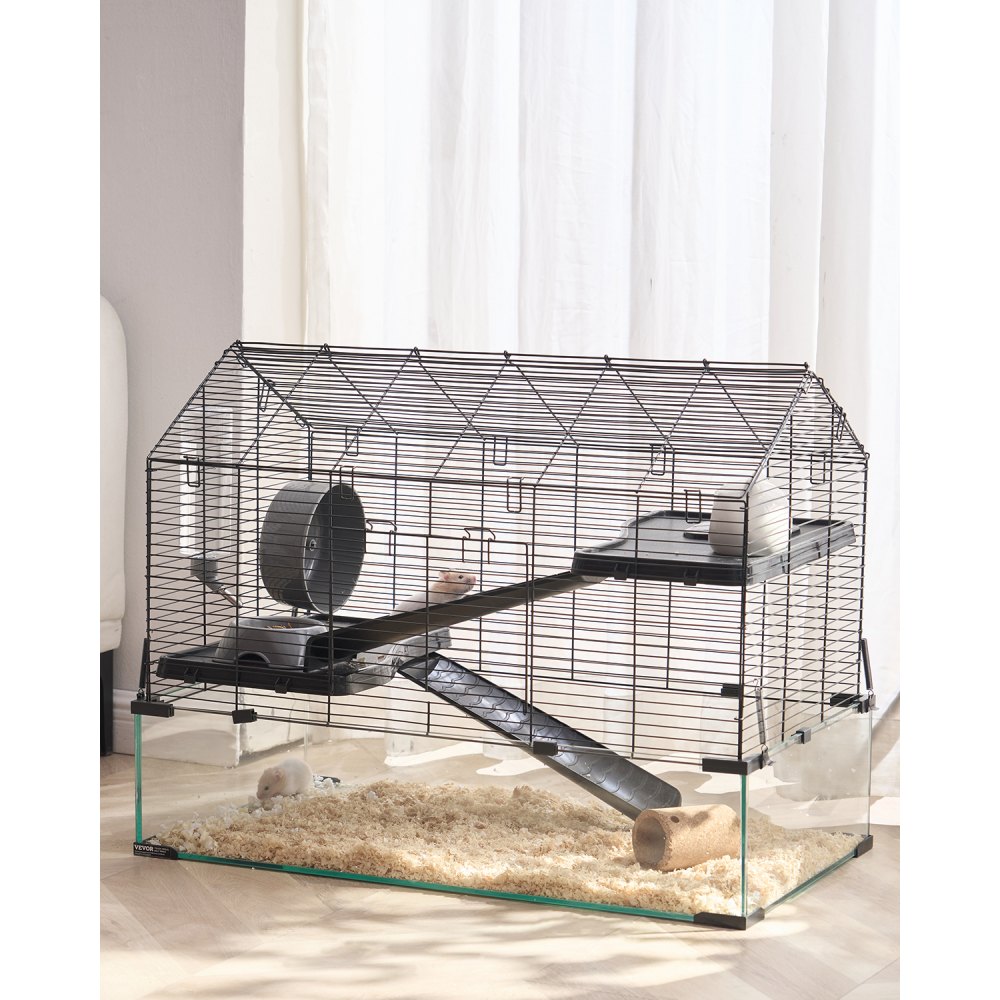 VEVOR Hamsterkooi, 360° zicht, transparante hamsterhabitat, kooi voor kleine dieren, 75x44x61 cm, geventileerde muizenkooi met waterfles, rattenkooi, draagbaar hamsterhuis voor ratten, cavia's