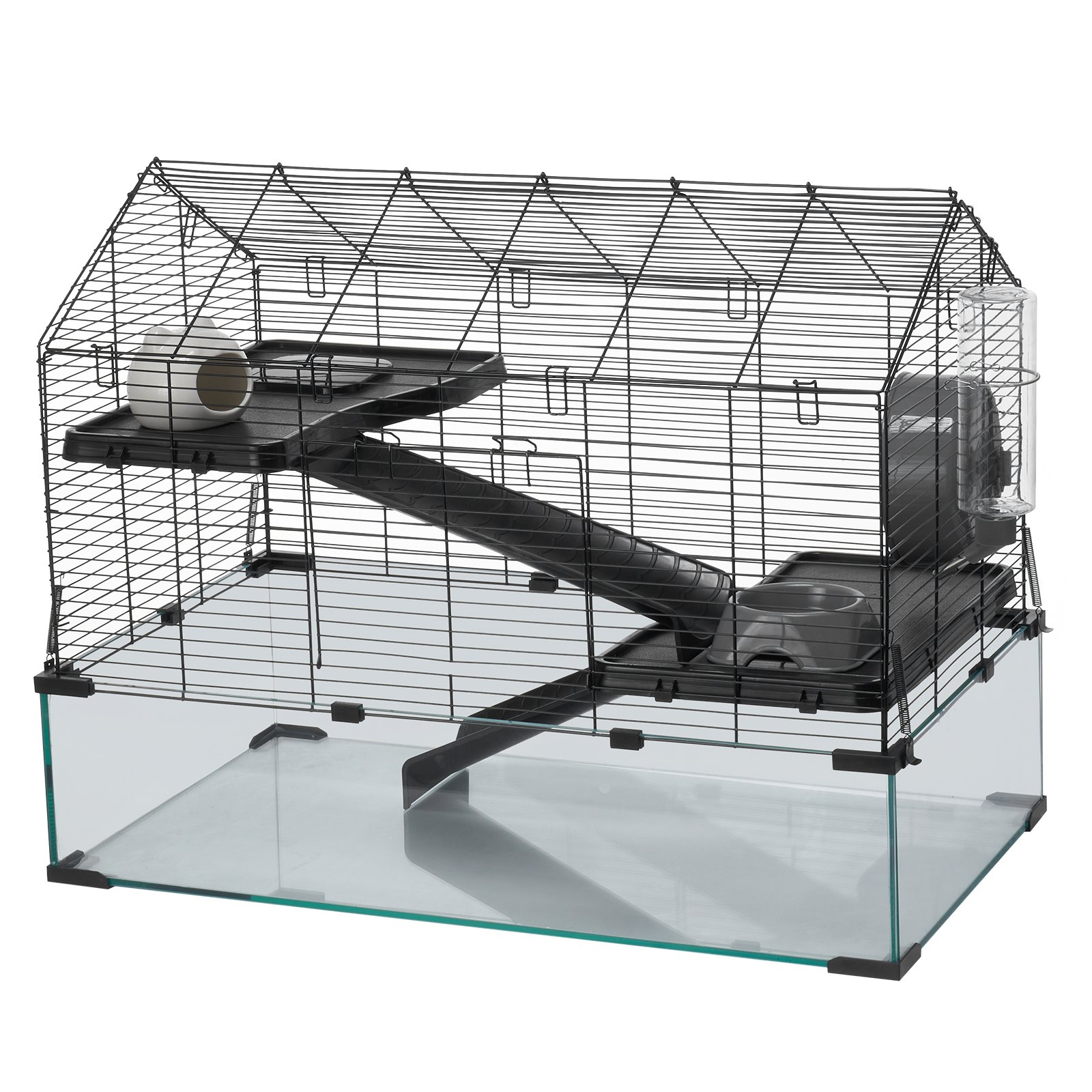 VEVOR Hamsterkooi, 360° zicht, transparante hamsterhabitat, kooi voor kleine dieren, 75x44x61 cm, geventileerde muizenkooi met waterfles, rattenkooi, draagbaar hamsterhuis voor ratten, cavia's
