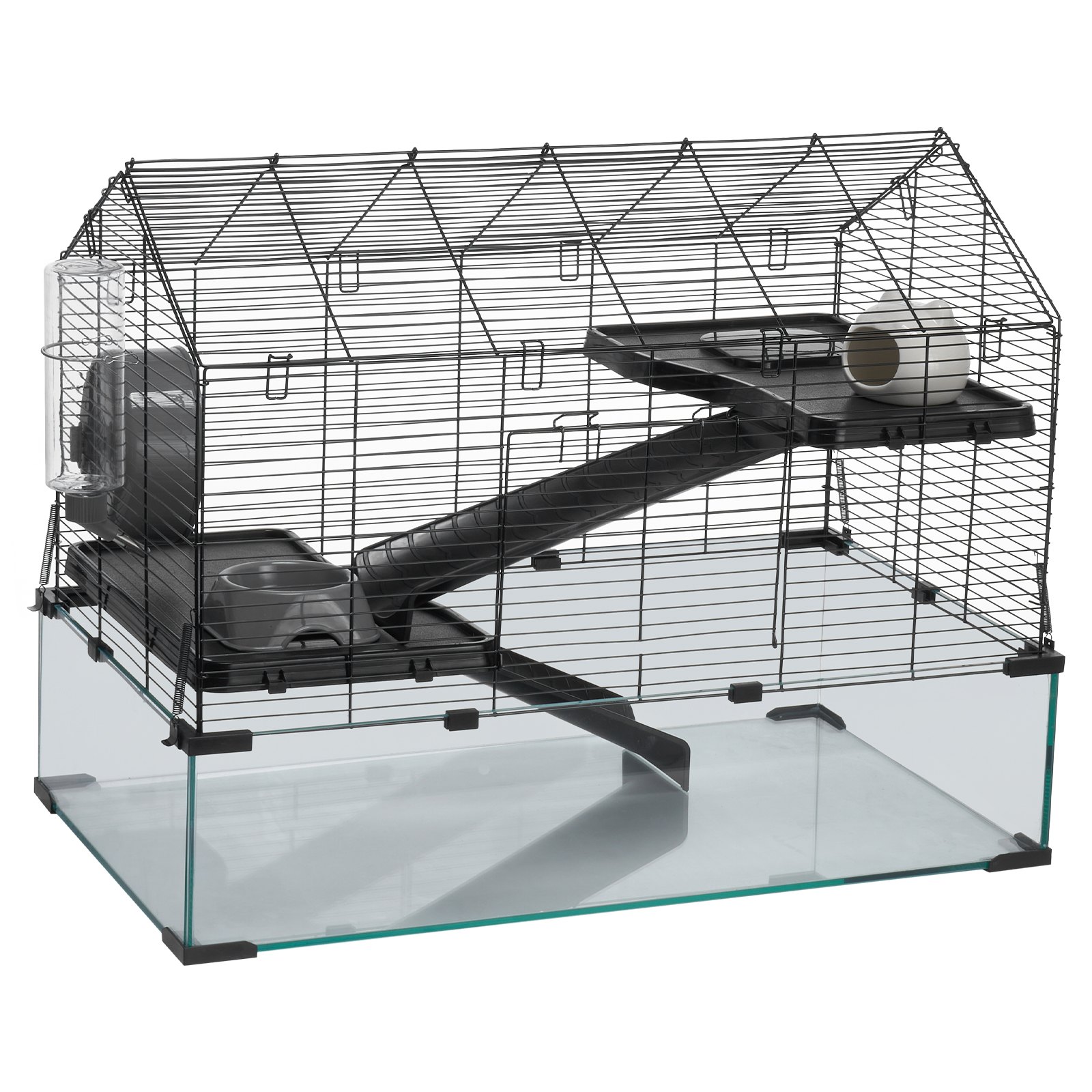VEVOR Hamsterkooi, 360° zicht, transparante hamsterhabitat, kooi voor kleine dieren, 75x44x61 cm, geventileerde muizenkooi met waterfles, rattenkooi, draagbaar hamsterhuis voor ratten, cavia's
