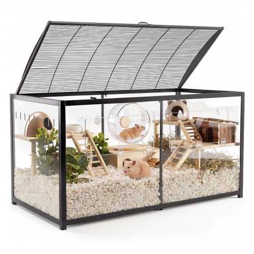 VEVOR Hamsterkooi, Knaagdierkooi, Knaagdierverblijf, Hamsterhuisvesting, 1200x600x645mm, Klein Dierenhok met 360° Zicht, Toegang Boven- en Voorkant, Driezijdige Ventilatie voor Hamsters, Cavia's, Gerbils