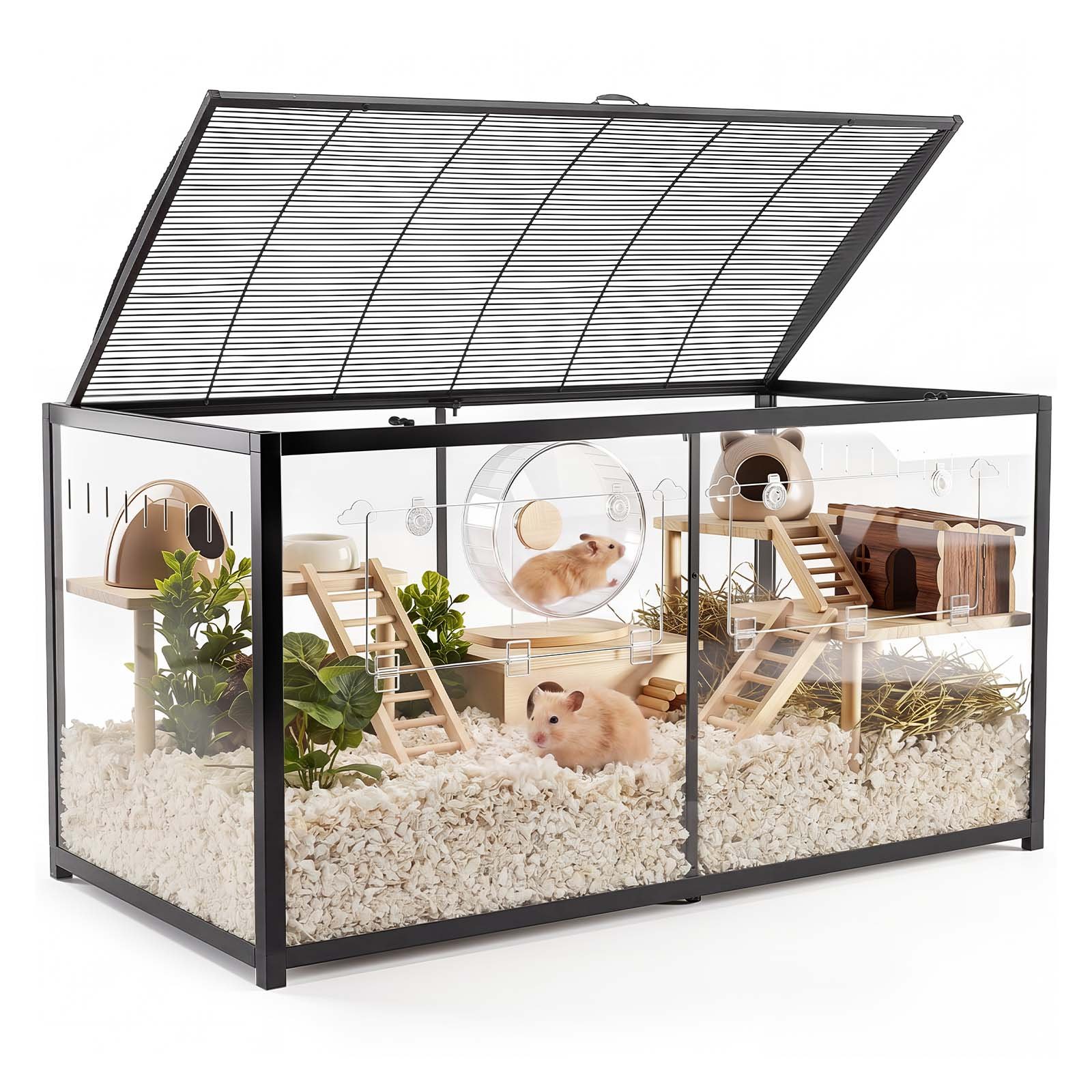VEVOR Hamsterkooi, Knaagdierkooi, Knaagdierverblijf, Hamsterhuisvesting, 1200x600x645mm, Klein Dierenhok met 360° Zicht, Toegang Boven- en Voorkant, Driezijdige Ventilatie voor Hamsters, Cavia's, Gerbils