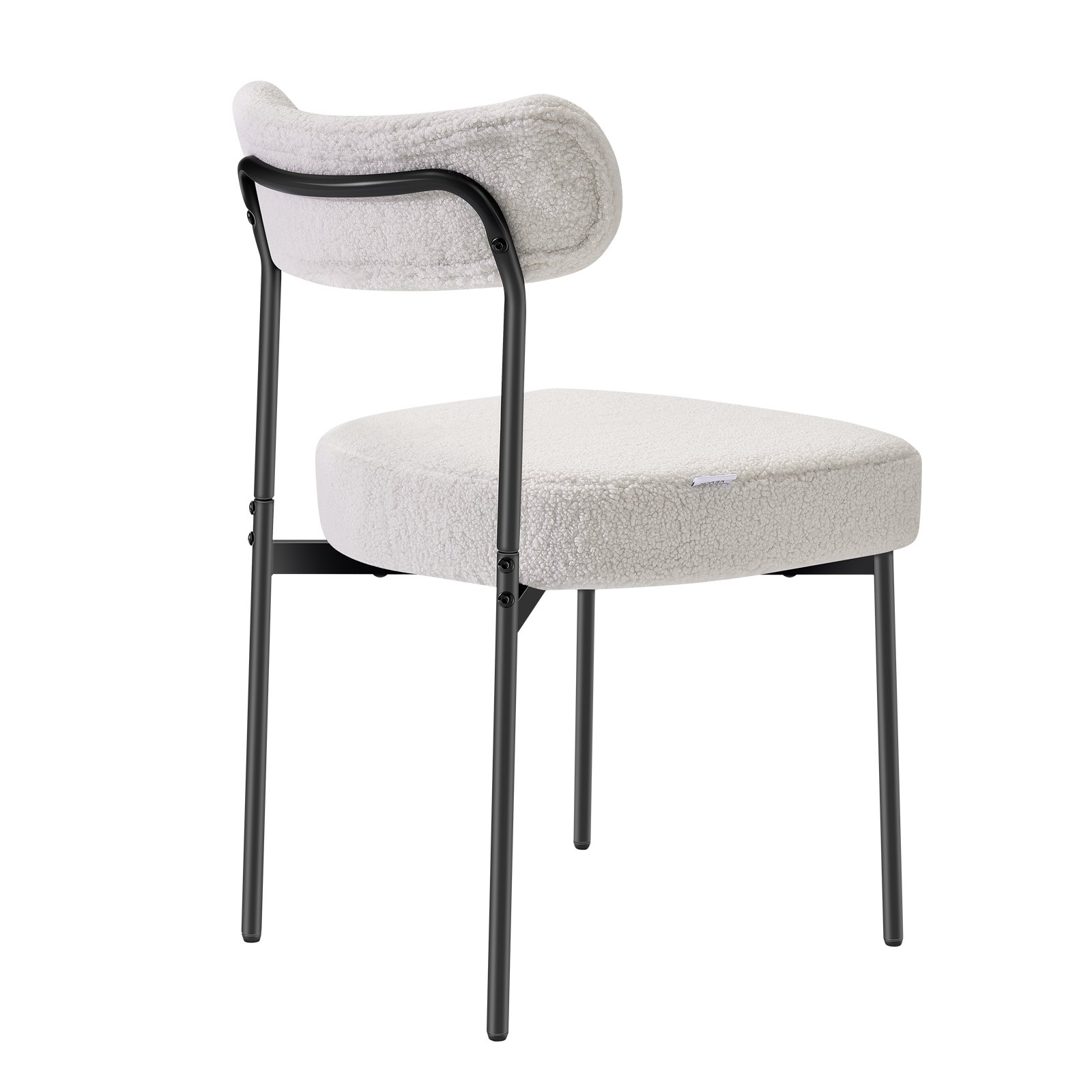 VEVOR Boucle Dining Chairs Set of 2, Mid Century Modern Sherpa Accent Chairs, Upholstered Side Chair for Dining Table, Space-Saving White Kitchen Table Chair with Curved Backrest and Black Metal Legs