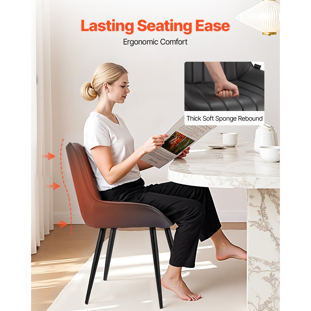 VEVOR Modern Dining Room Accent Chairs Set of 4, Upholstered Fabric Side Chair for Dining Tables, Space-Saving Kitchen Table Chair with Thick Cushions and Metal Legs, Black