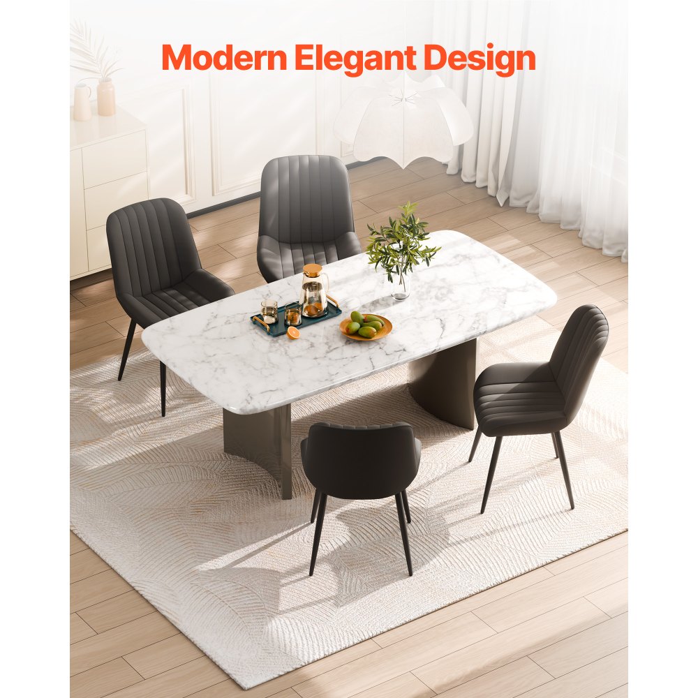 VEVOR Modern Dining Room Accent Chairs Set of 4, Upholstered Fabric Side Chair for Dining Tables, Space-Saving Kitchen Table Chair with Thick Cushions and Metal Legs, Black