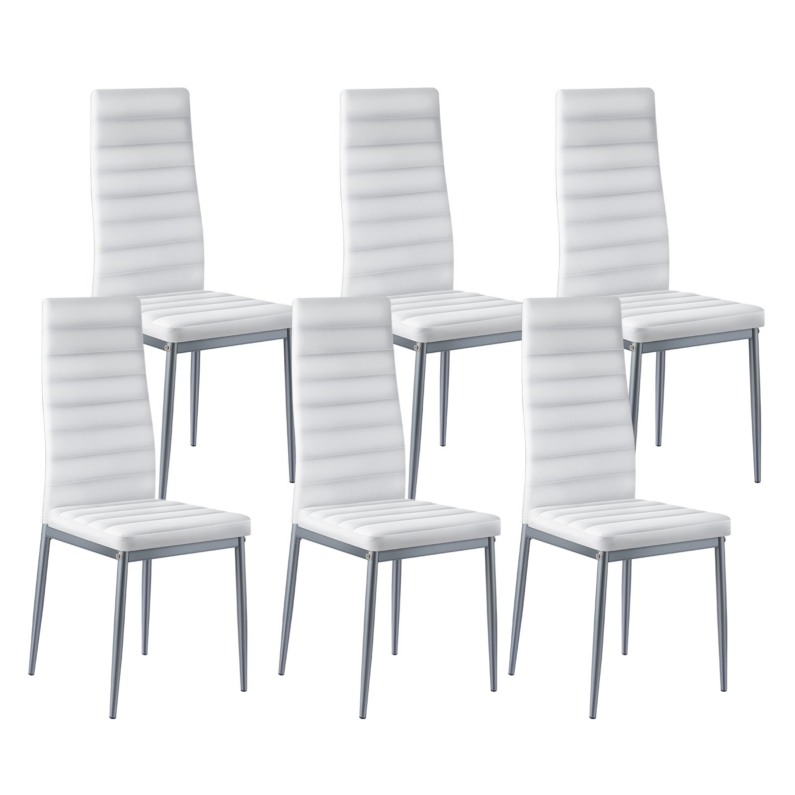 VEVOR Modern Dining Room Accent Chairs Set of 6, Upholstered Leather Side Chair for Dining Tables, Space-Saving Kitchen Table Chair with Thick Cushions and Metal Legs, White