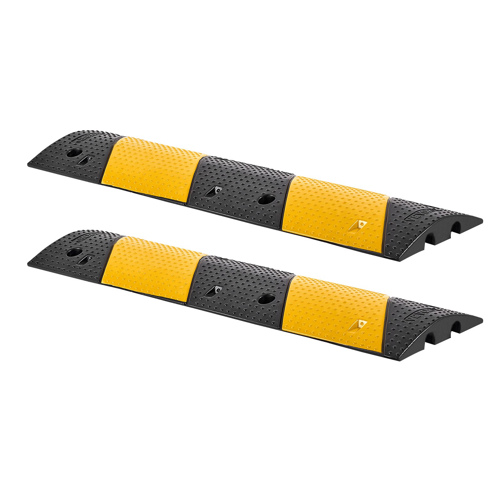 VEVOR 40 in Rubber Speed Bump, 2 Pack, 2 Channel Heavy Duty Traffic Speed Hump, 22000 lbs/Axle Load Capacity, Cable Protector Ramp with Expansion Screws, for Asphalt Concrete Gravel Driveway and Road