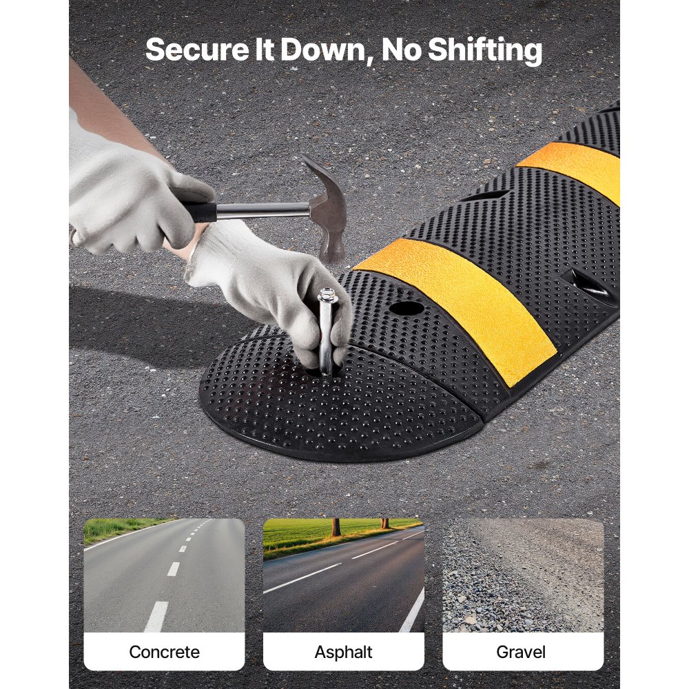 VEVOR 6FT Rubber Speed Bump, 2 Channel, Heavy Duty Traffic Speed Hump, 22000 lbs/axle Load Capacity, 72 in Cable Protector Ramp with Expansion Screws, for Asphalt Concrete Gravel Driveway Road, 1 Pack