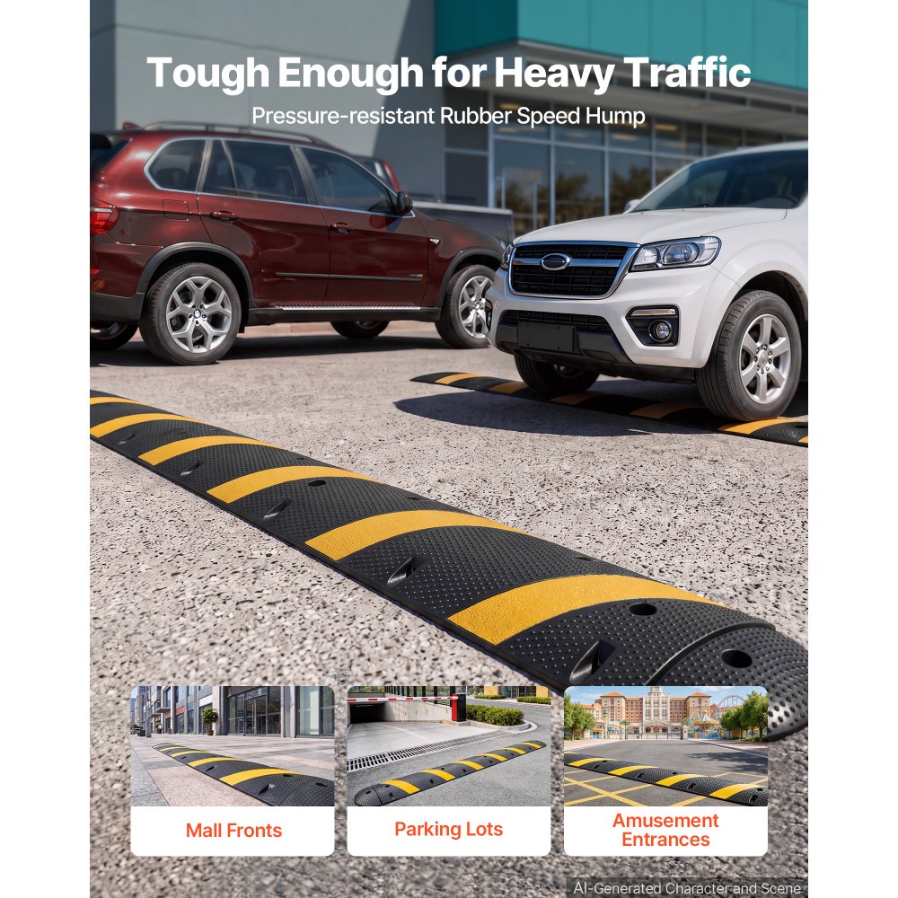 VEVOR 6FT Rubber Speed Bump, 2 Channel, Heavy Duty Traffic Speed Hump, 22000 lbs/axle Load Capacity, 72 in Cable Protector Ramp with Expansion Screws, for Asphalt Concrete Gravel Driveway Road, 1 Pack