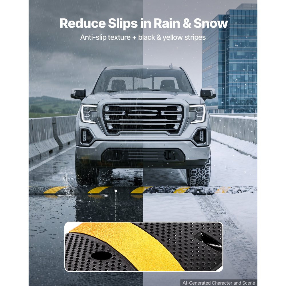 VEVOR 6FT Rubber Speed Bump, 2 Channel, Heavy Duty Traffic Speed Hump, 22000 lbs/axle Load Capacity, 72 in Cable Protector Ramp with Expansion Screws, for Asphalt Concrete Gravel Driveway Road, 1 Pack