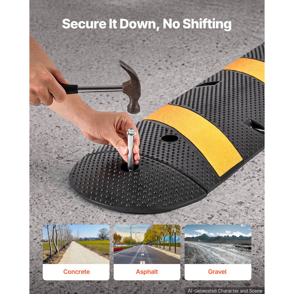 VEVOR 6FT Rubber Speed Bump, 2 Channel, Heavy Duty Traffic Speed Hump, 22000 lbs/axle Load Capacity, 72 in Cable Protector Ramp with Expansion Screws, for Asphalt Concrete Gravel Driveway Road, 1 Pack